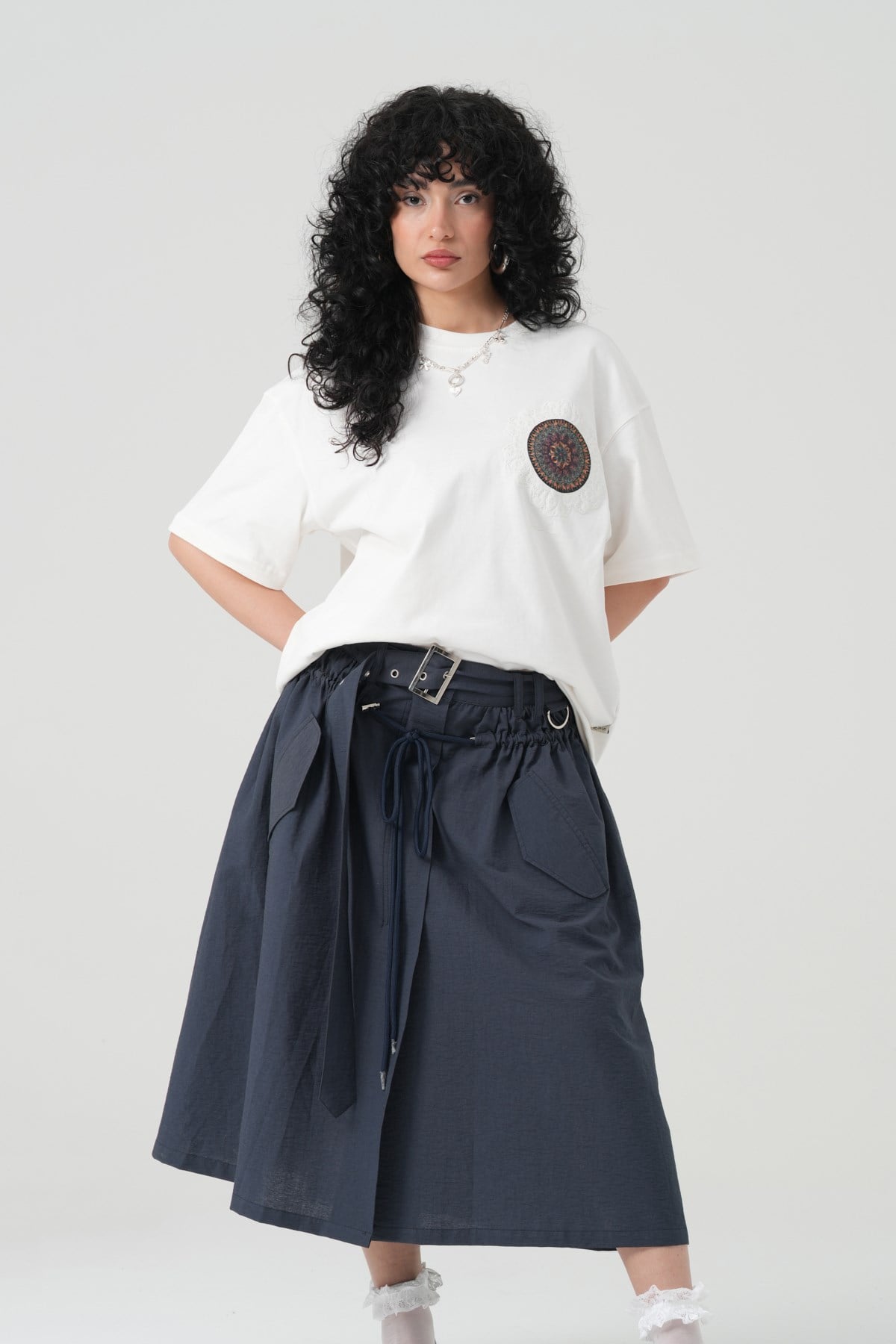 Mandala Aura Oversize Kadın Tişört Ekru