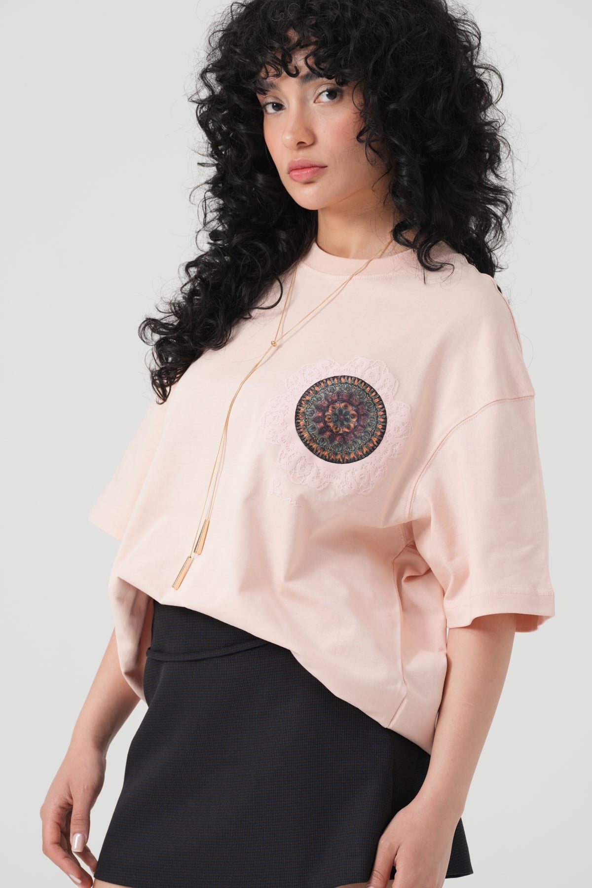 Mandala Aura Oversize Kadın Tişört Pembe