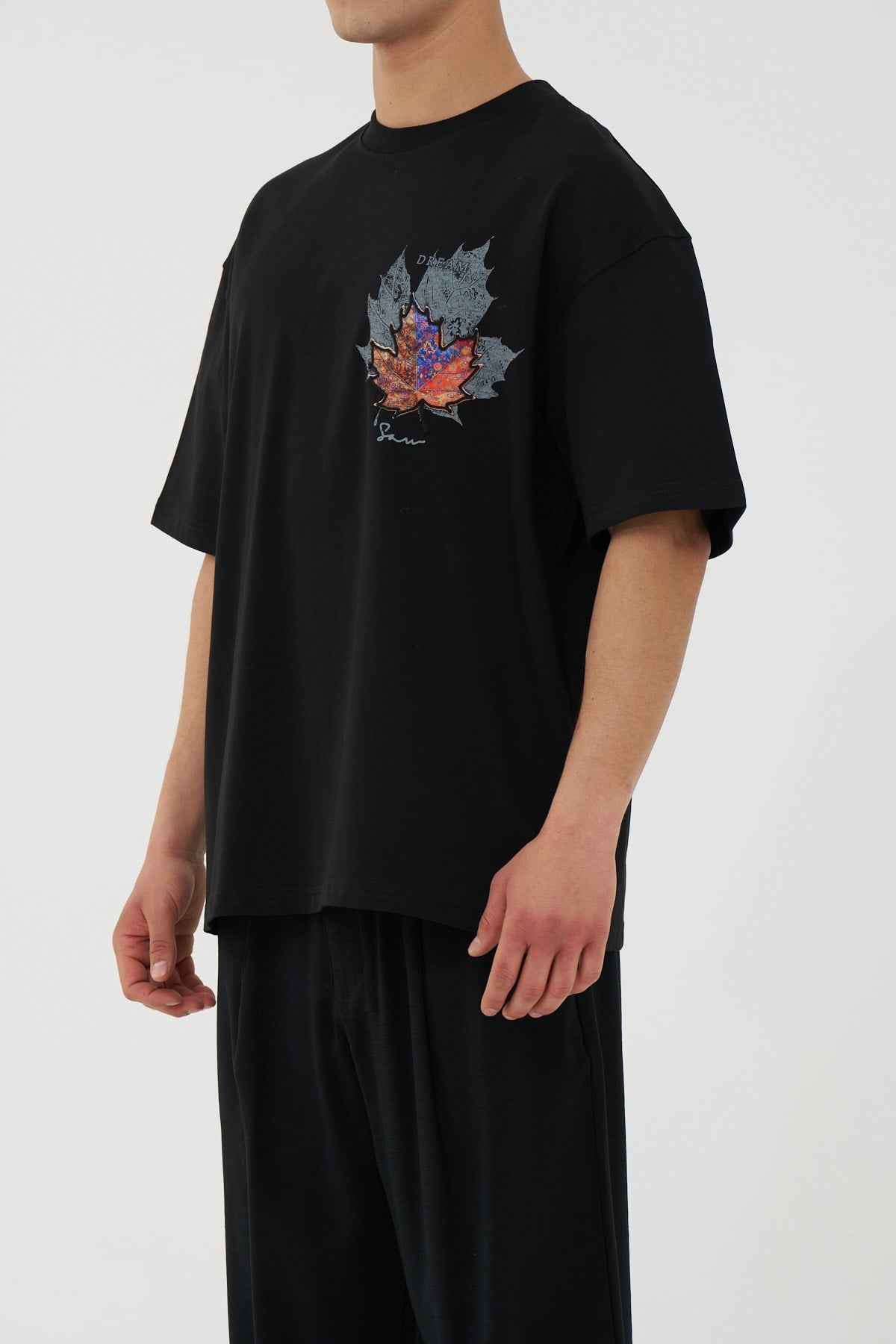 Maple Dream Oversize Erkek Tişört Siyah