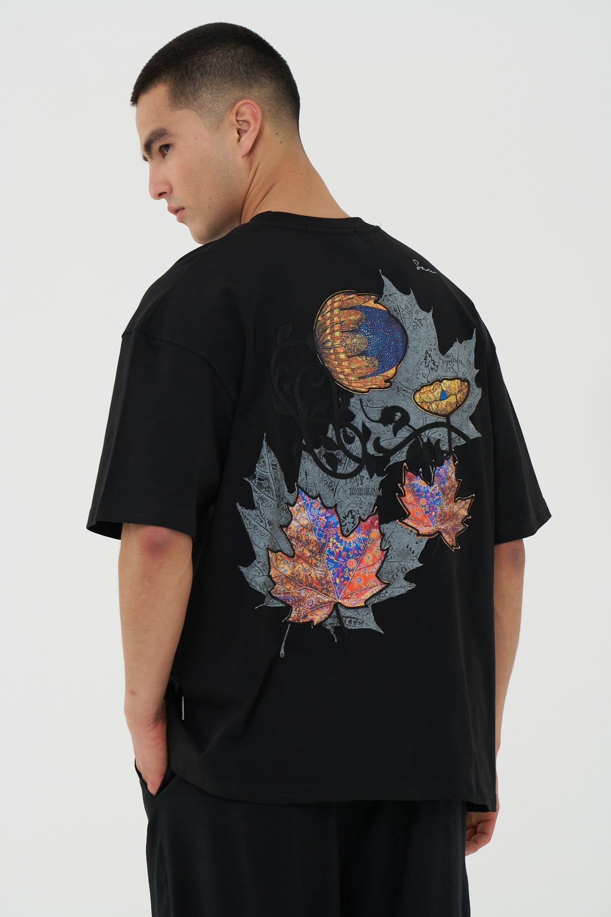 Maple Dream Oversize Erkek Tişört Siyah