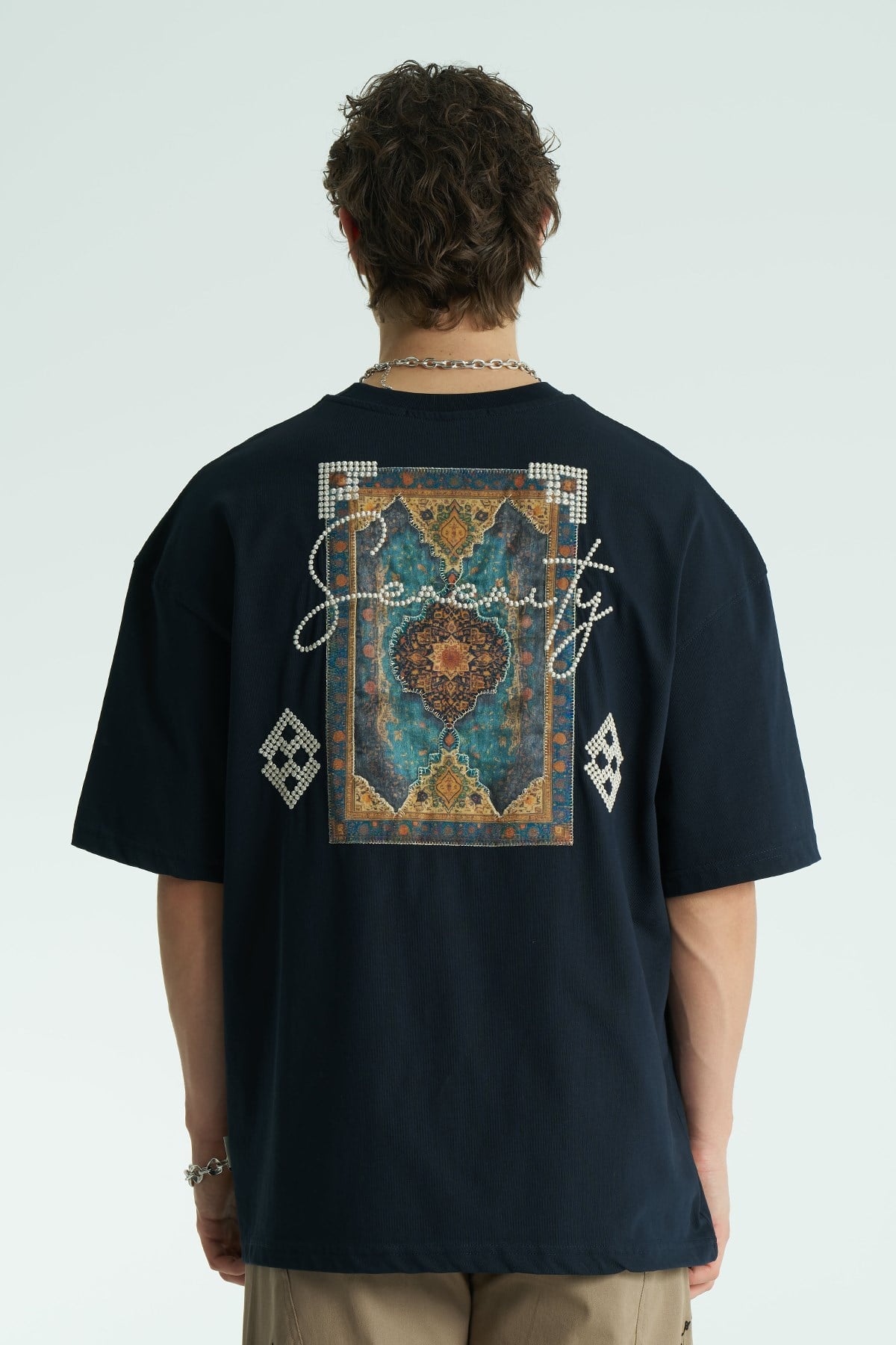 Medallion Oversize Erkek Tişört Lacivert
