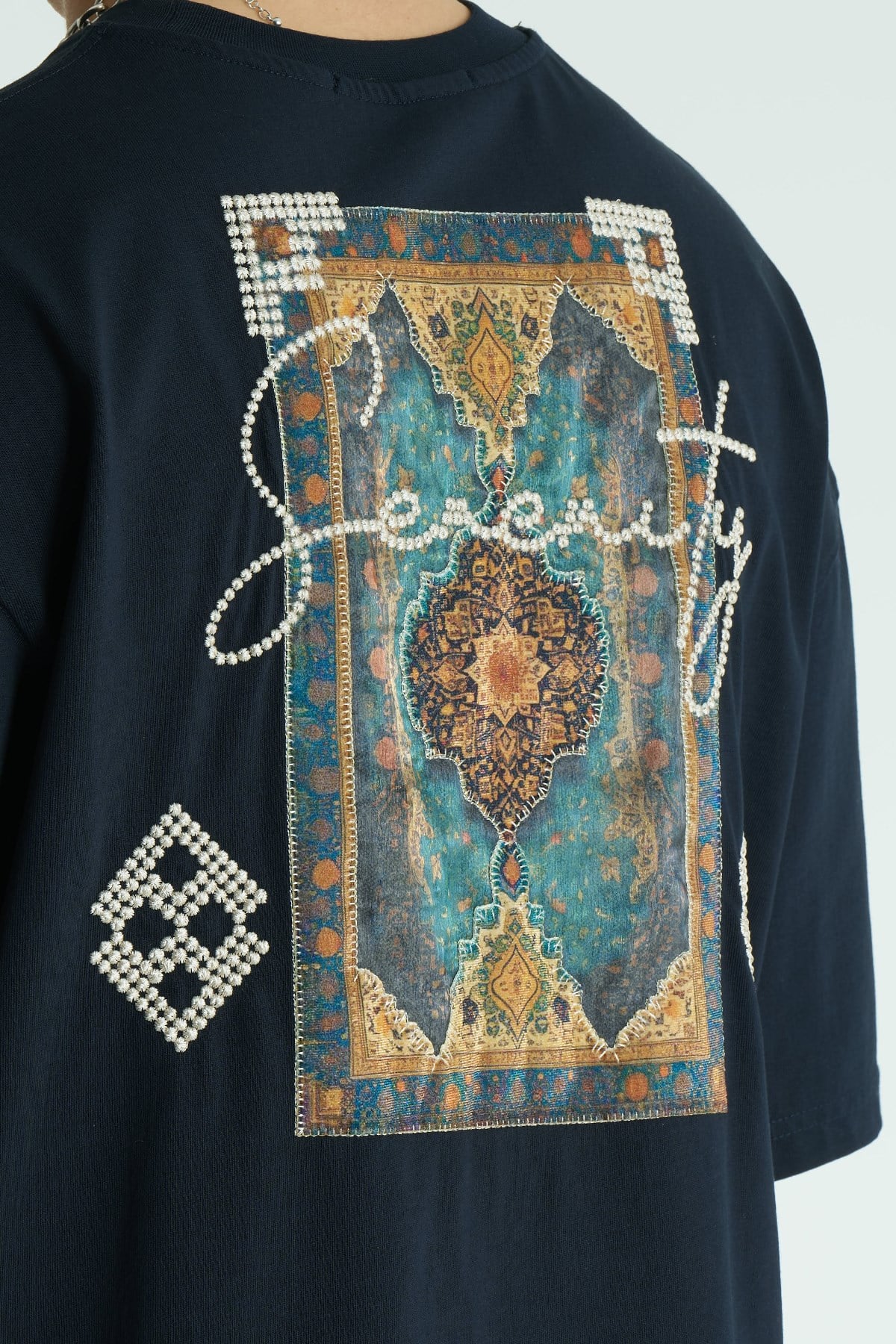 Medallion Oversize Erkek Tişört Lacivert