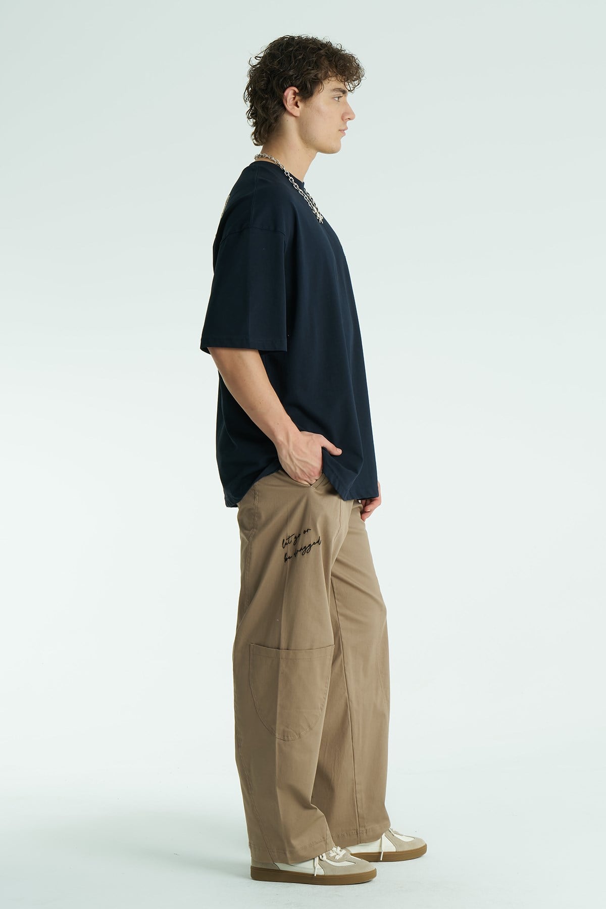 Medallion Oversize Erkek Tişört Lacivert