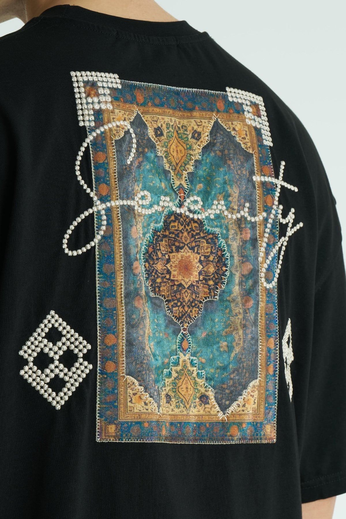 Medallion Oversize Erkek Tişört Siyah