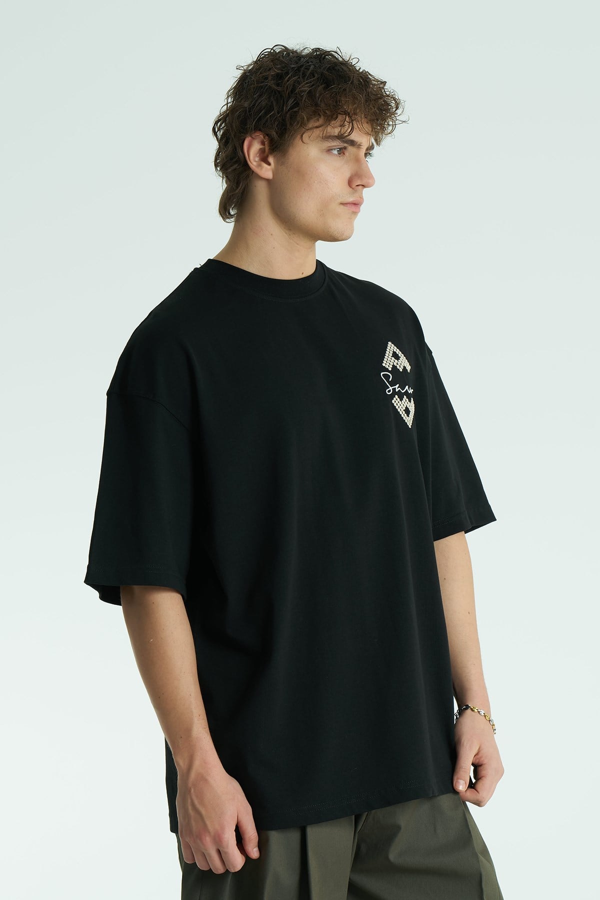 Medallion Oversize Erkek Tişört Siyah