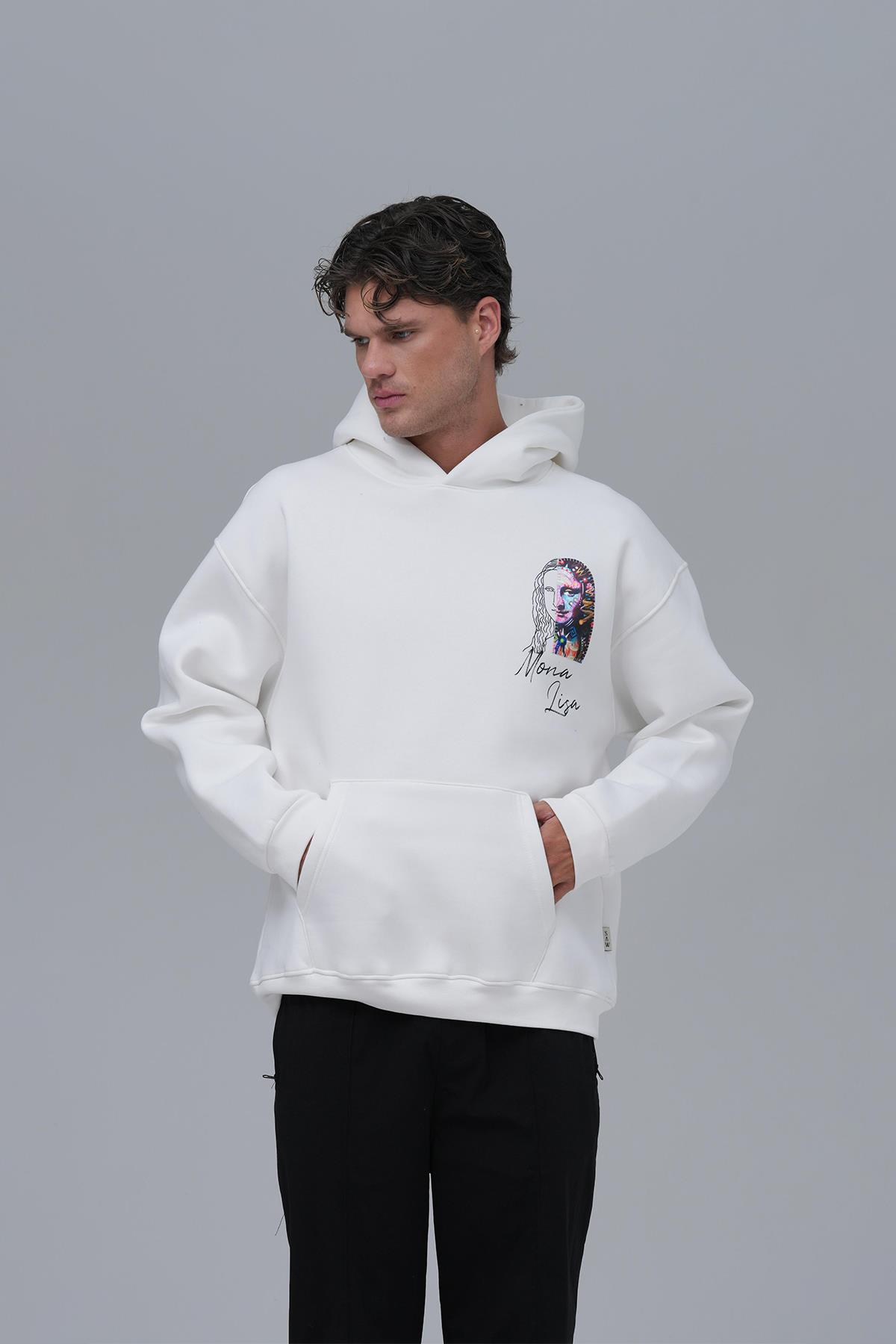 Mona Lisa Shooting Star Oversize Sweatshirt Erkek Ekru