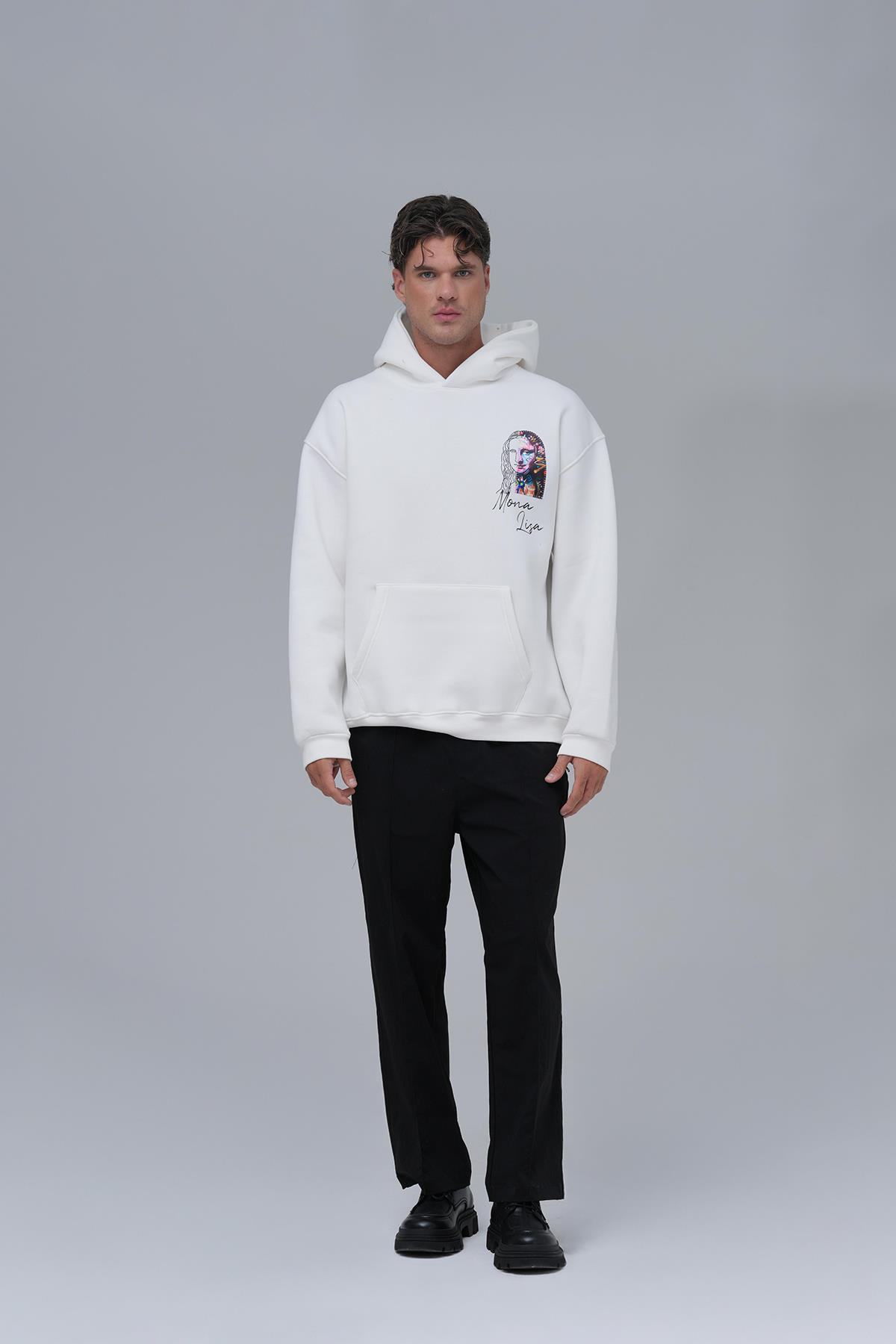 Mona Lisa Shooting Star Oversize Sweatshirt Erkek Ekru