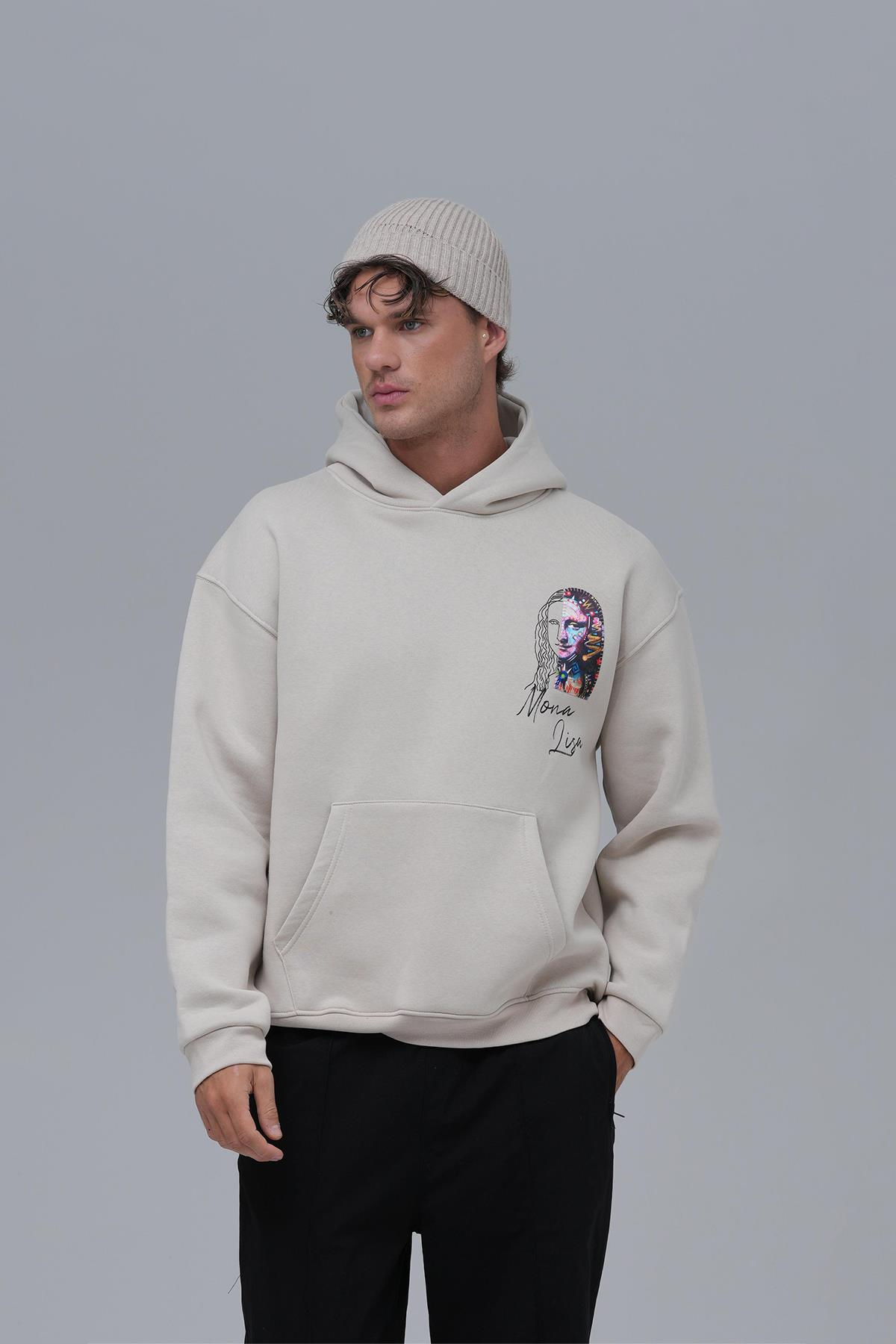 Mona Lisa Shooting Star Oversize Sweatshirt Erkek Stone