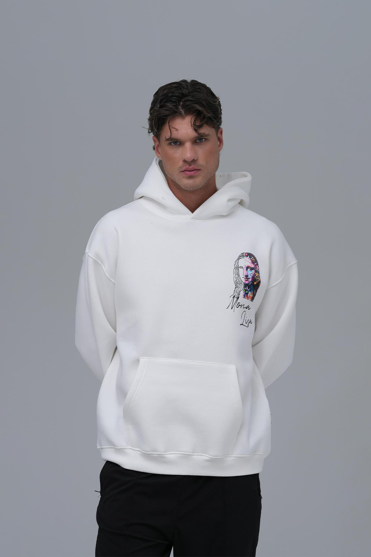 Mona Lisa Shooting Star Oversize Sweatshirt Erkek Ekru