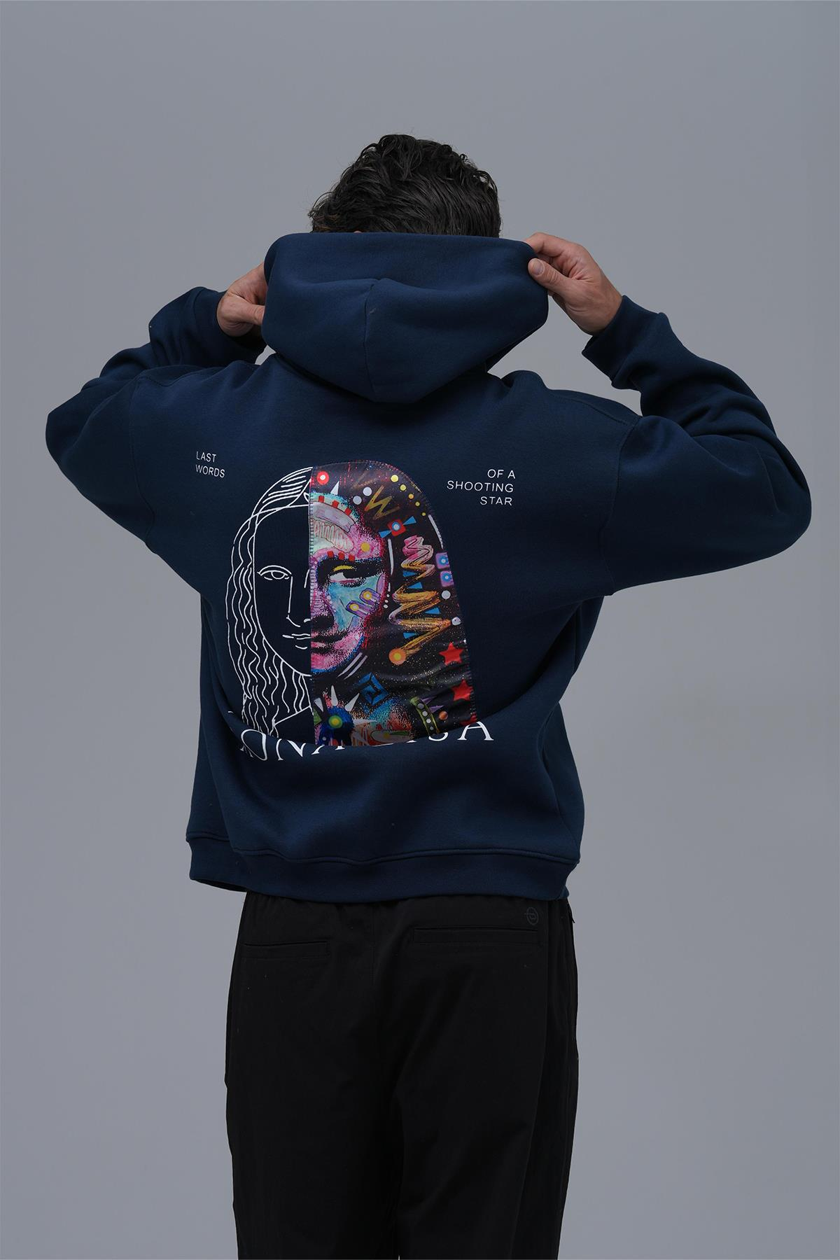 Mona Lisa Shooting Star Oversize Sweatshirt Erkek İndigo