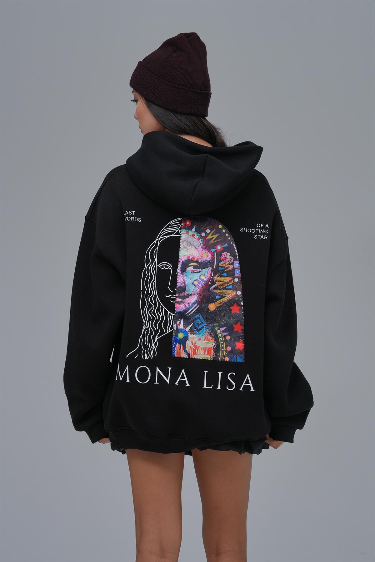 Mona Lisa Shooting Star Oversize Sweatshirt Kadın Siyah