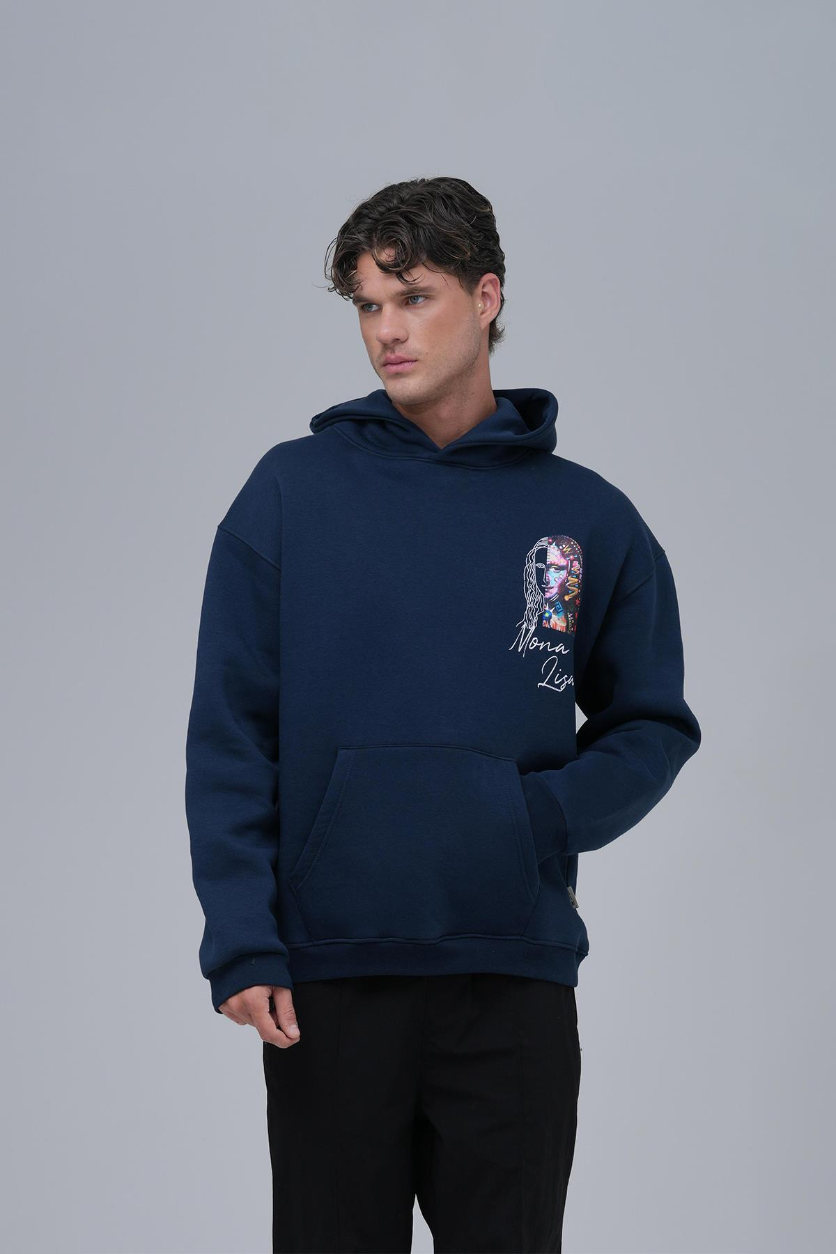 Mona Lisa Shooting Star Oversize Sweatshirt Erkek İndigo