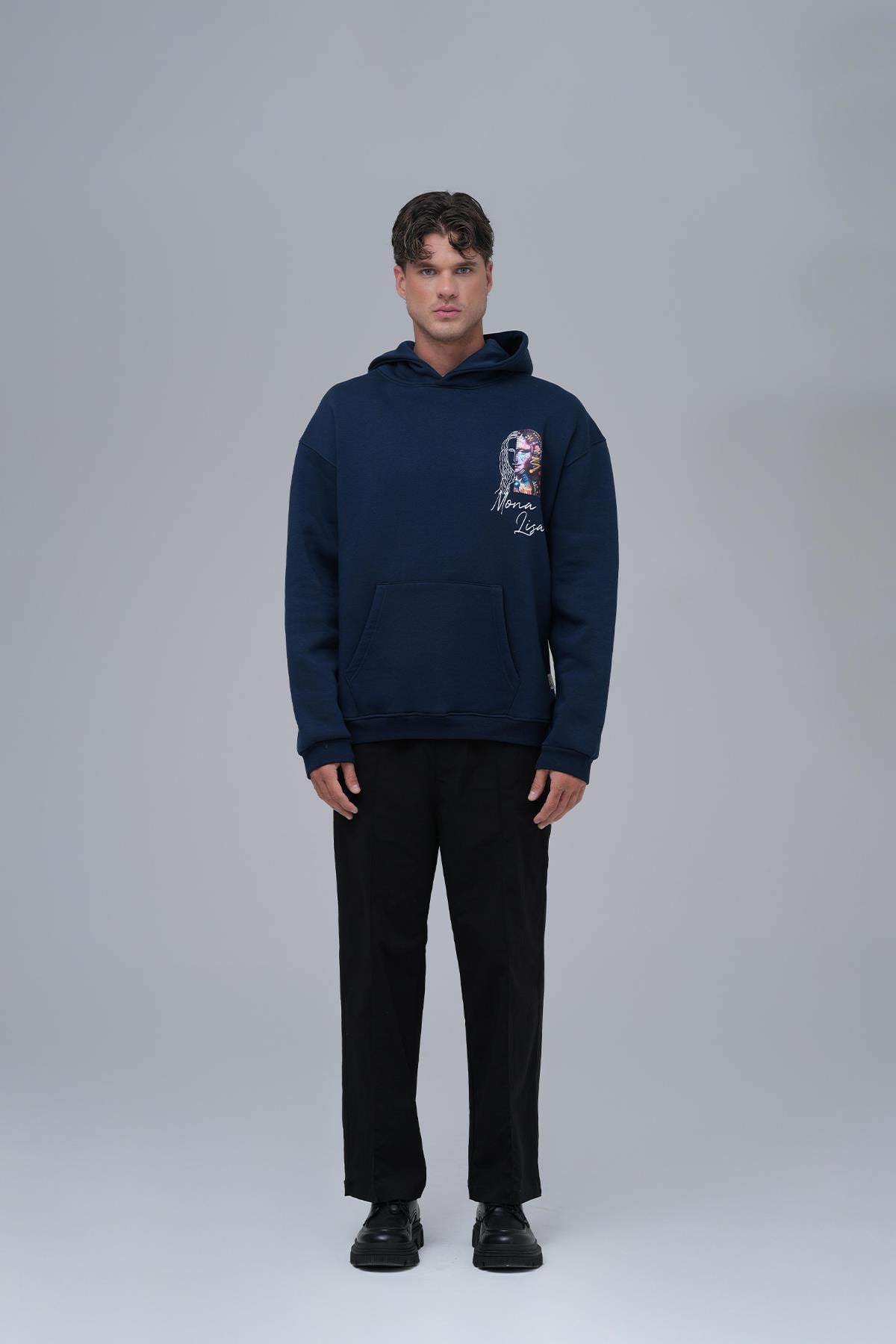 Mona Lisa Shooting Star Oversize Sweatshirt Erkek İndigo