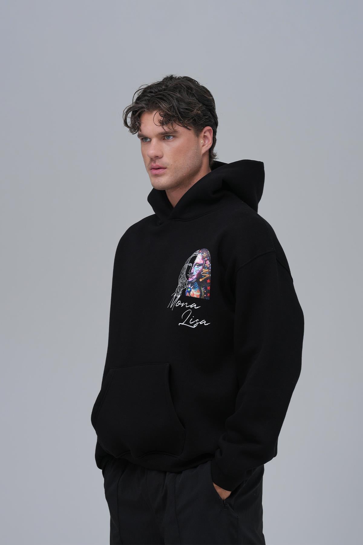 Mona Lisa Shooting Star Oversize Sweatshirt Erkek Siyah
