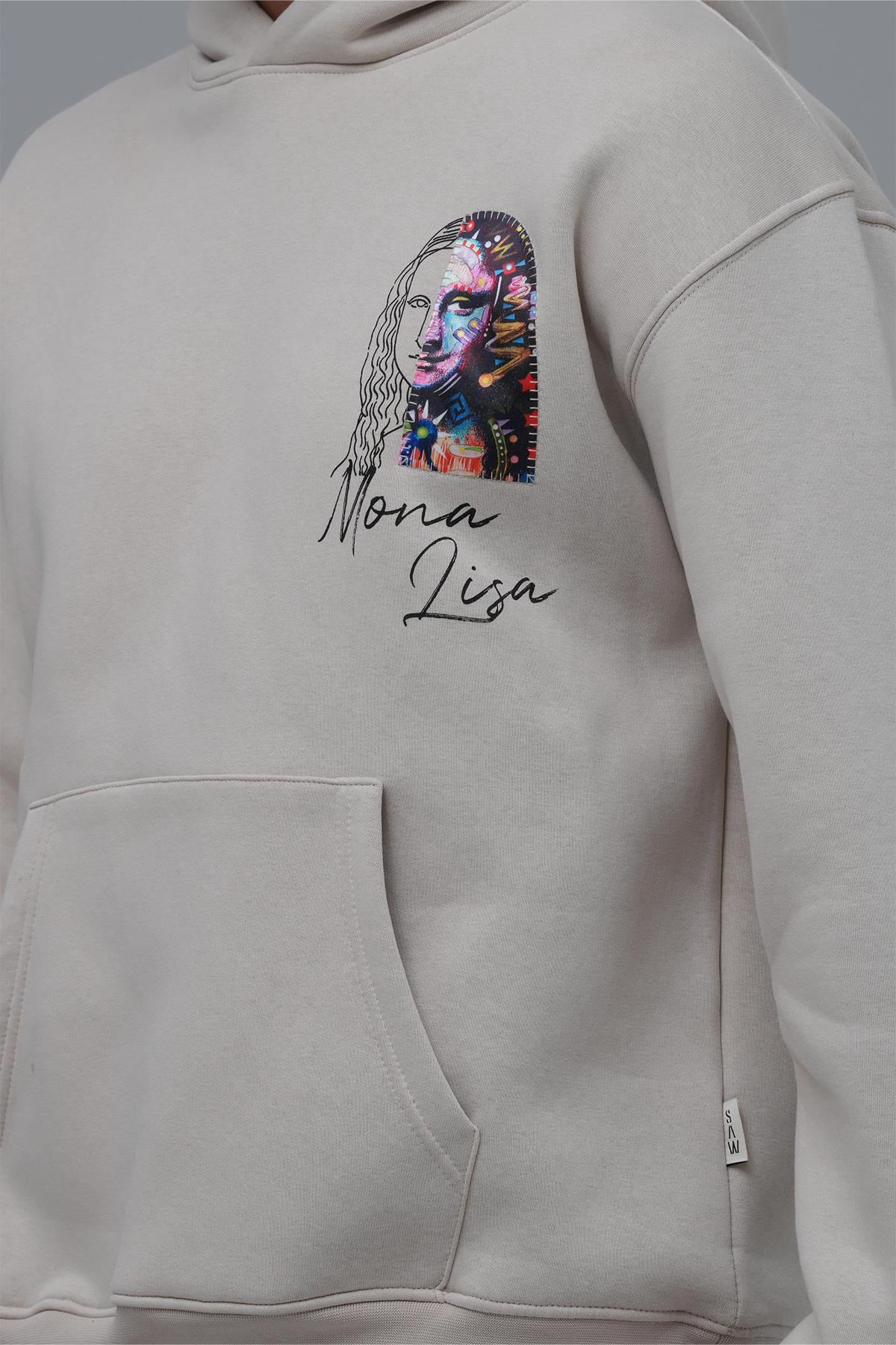 Mona Lisa Shooting Star Oversize Sweatshirt Erkek Stone