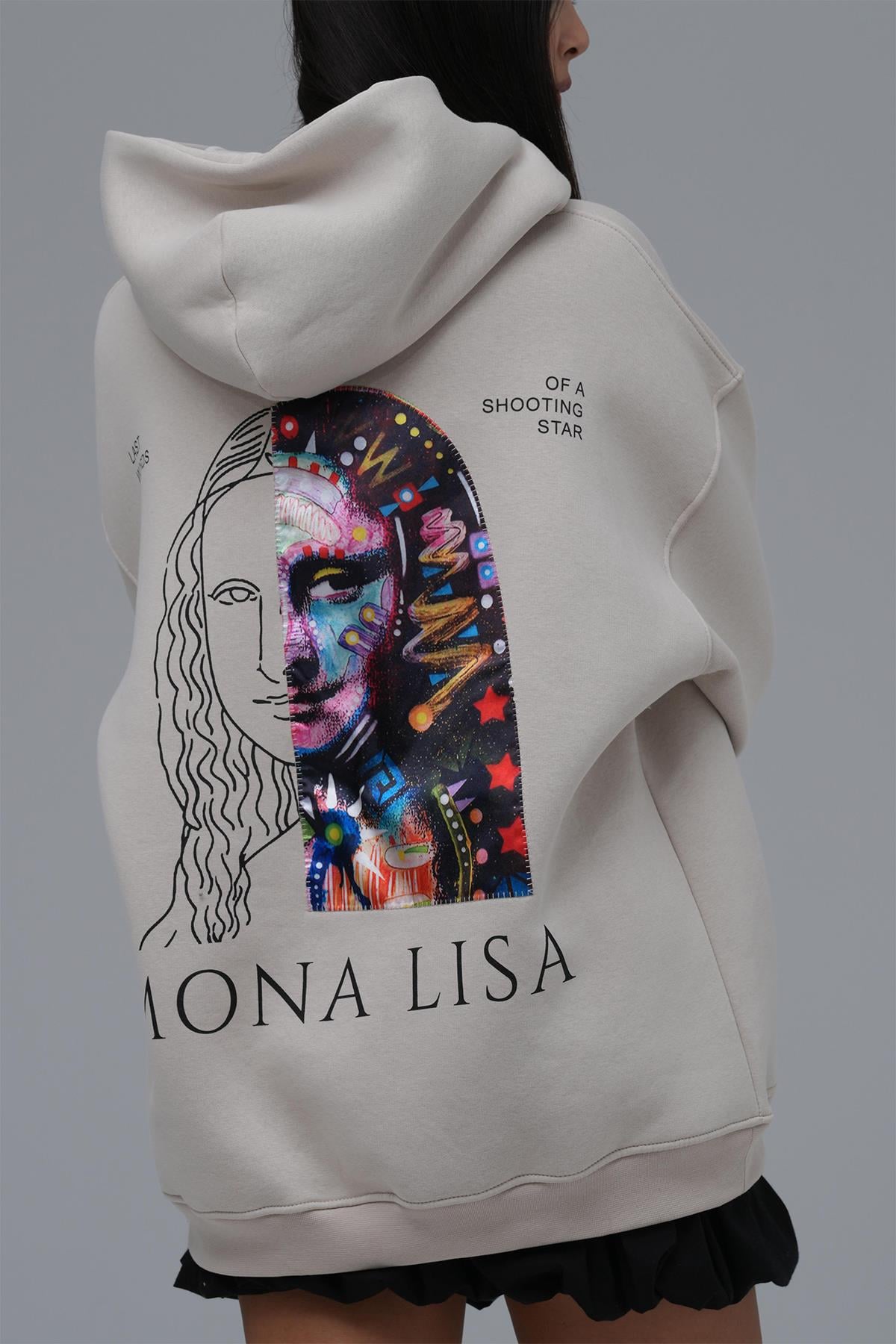 Mona Lisa Shooting Star Oversize Sweatshirt Kadın Stone