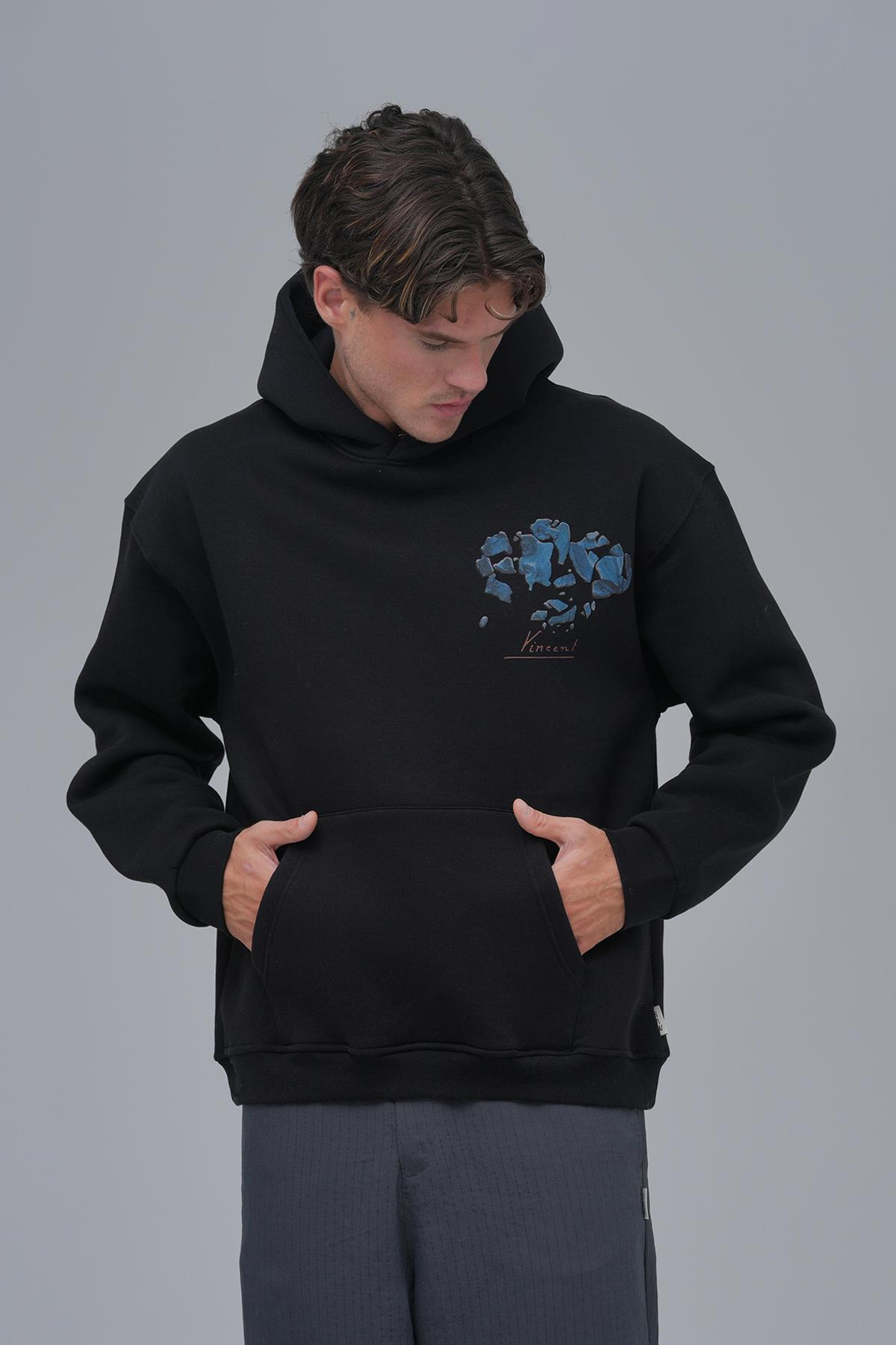 Mosaic Portrait Oversize Sweatshirt Erkek Siyah