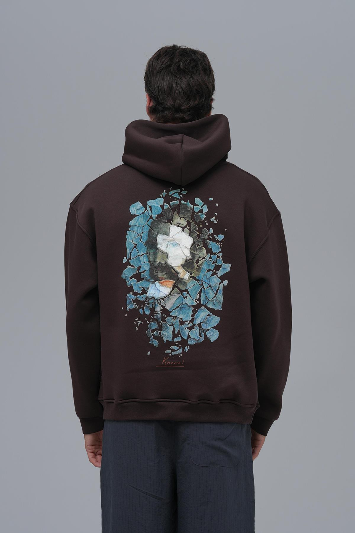 Mosaic Portrait Oversize Sweatshirt Erkek Kahverengi