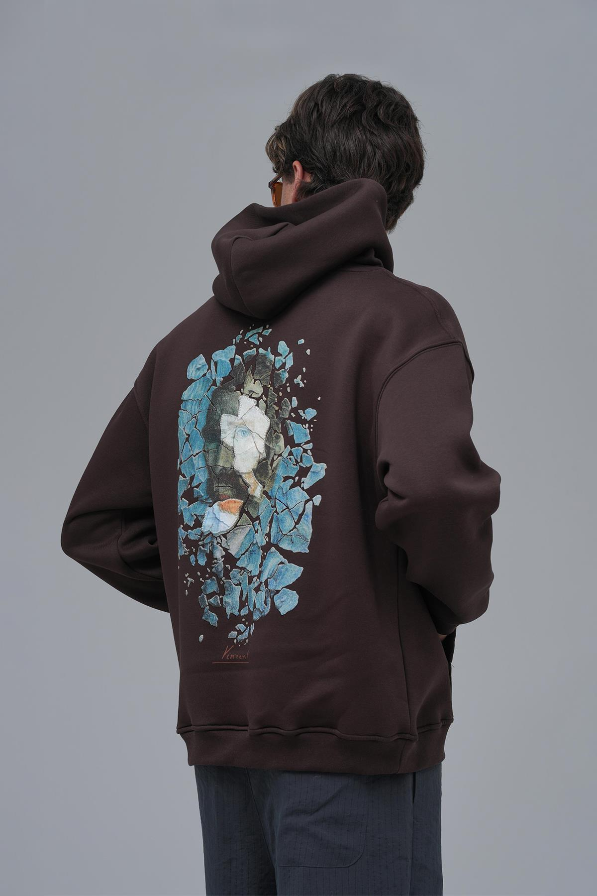 Mosaic Portrait Oversize Sweatshirt Erkek Kahverengi