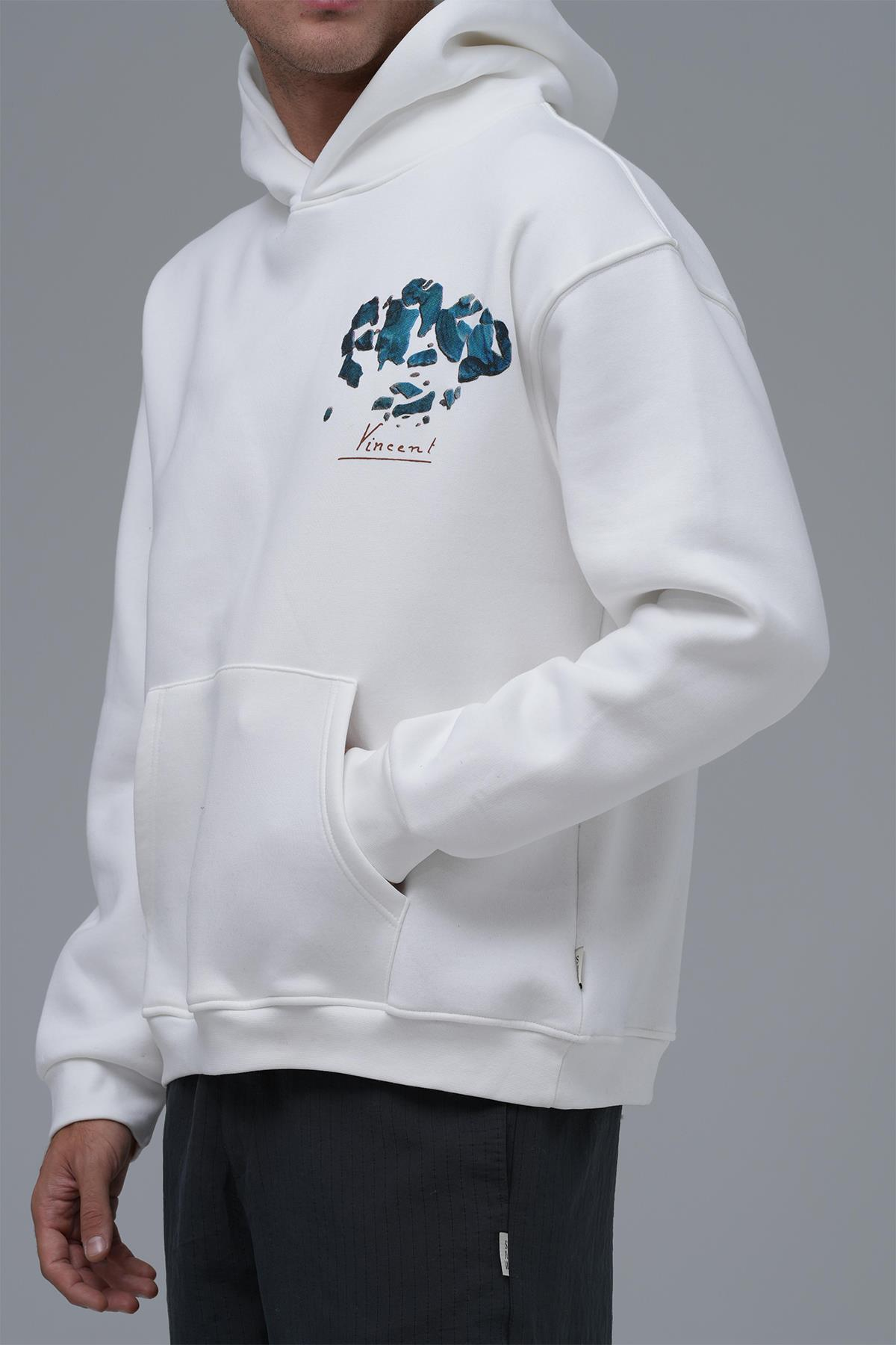 Mosaic Portrait Oversize Sweatshirt Erkek Ekru