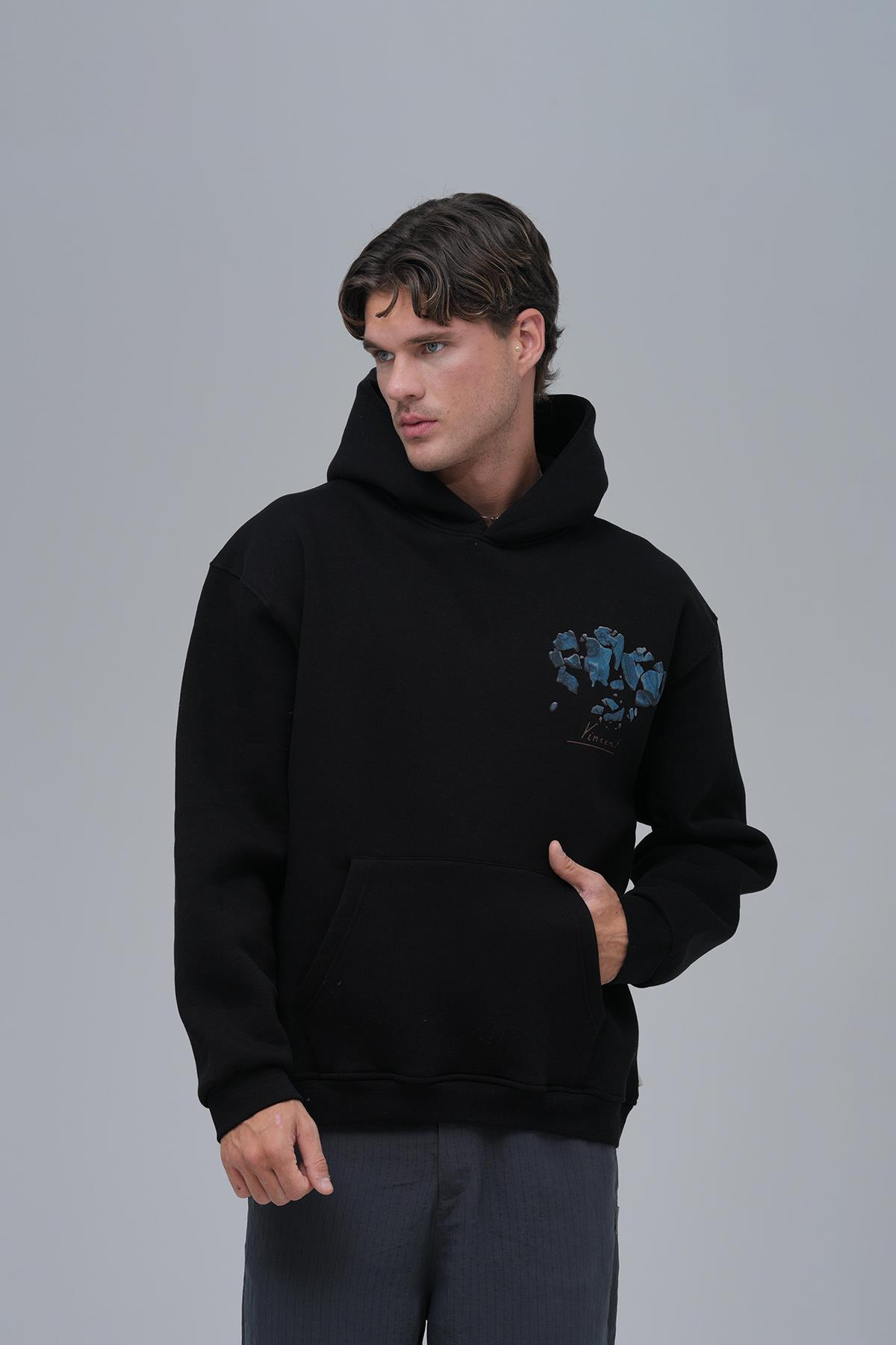 Mosaic Portrait Oversize Sweatshirt Erkek Siyah