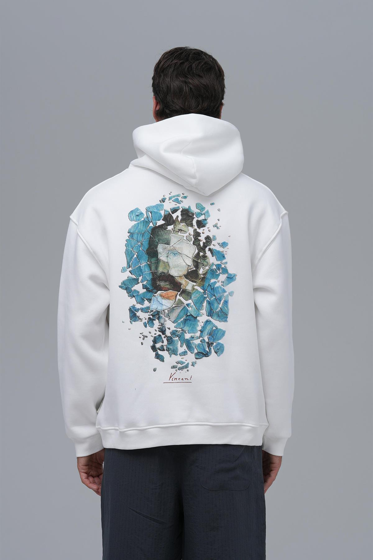Mosaic Portrait Oversize Sweatshirt Erkek Ekru
