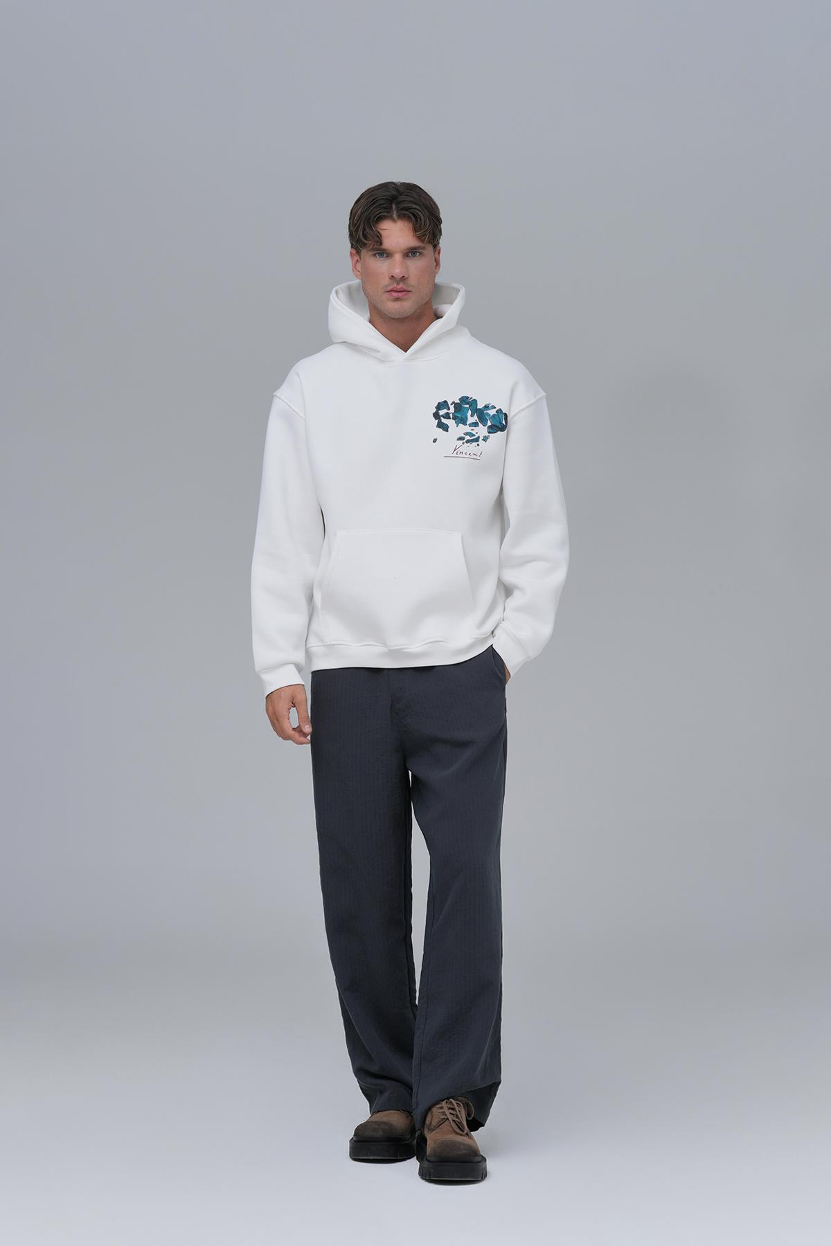 Mosaic Portrait Oversize Sweatshirt Erkek Ekru