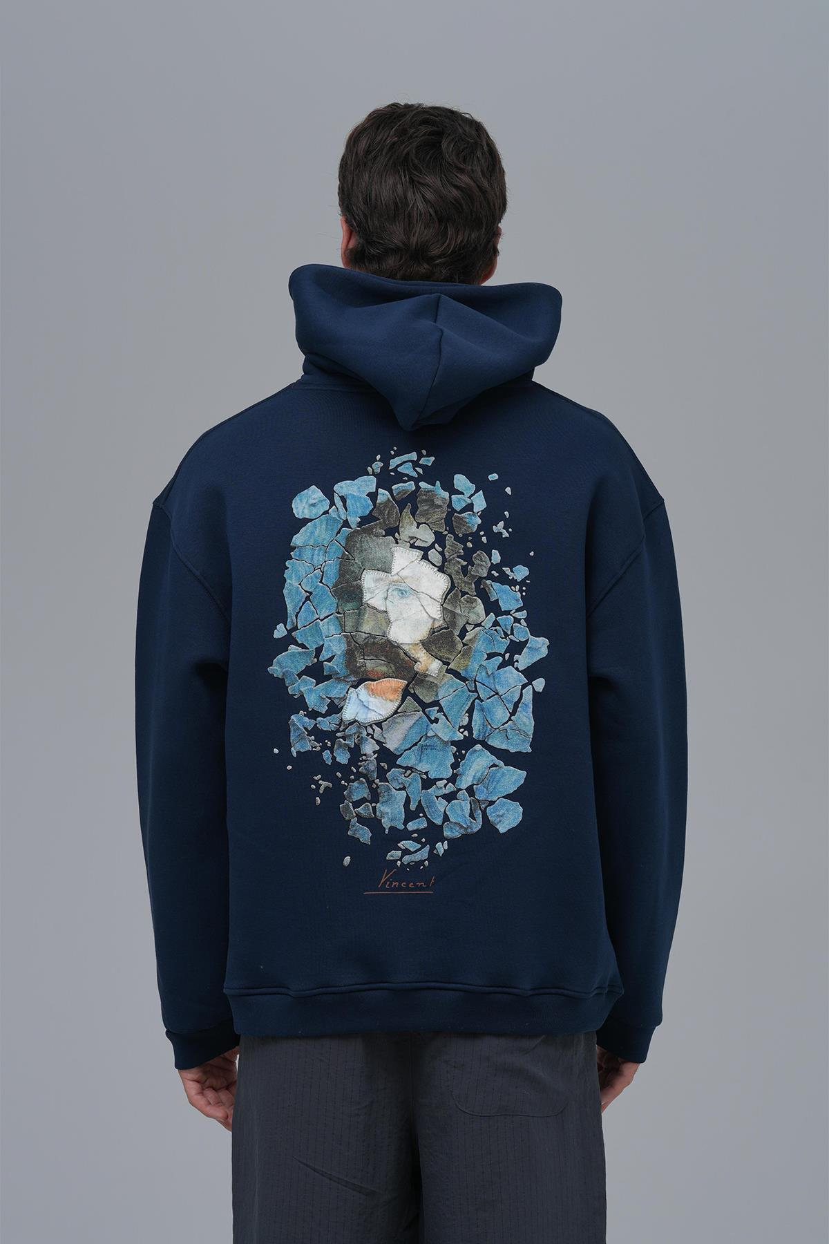 Mosaic Portrait Oversize Sweatshirt Erkek İndigo
