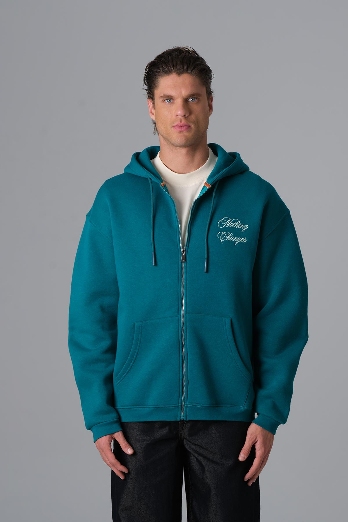 Nothing Changes Oversize Sweatshirt Erkek Neft Yeşili