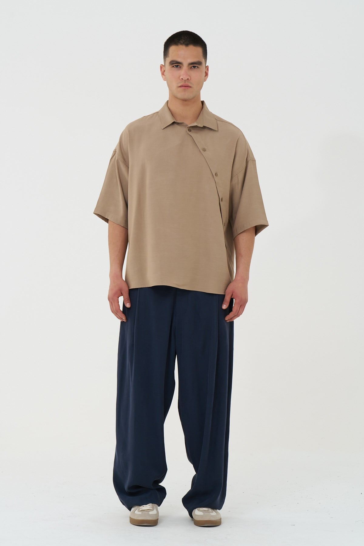 Offset Oversize Erkek Gömlek Bej