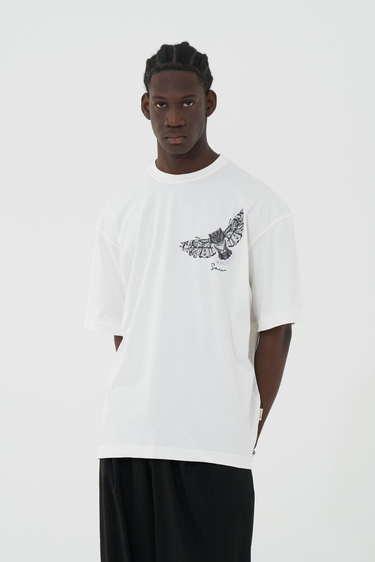 Owl Flight Oversize Erkek Tişört Ekru
