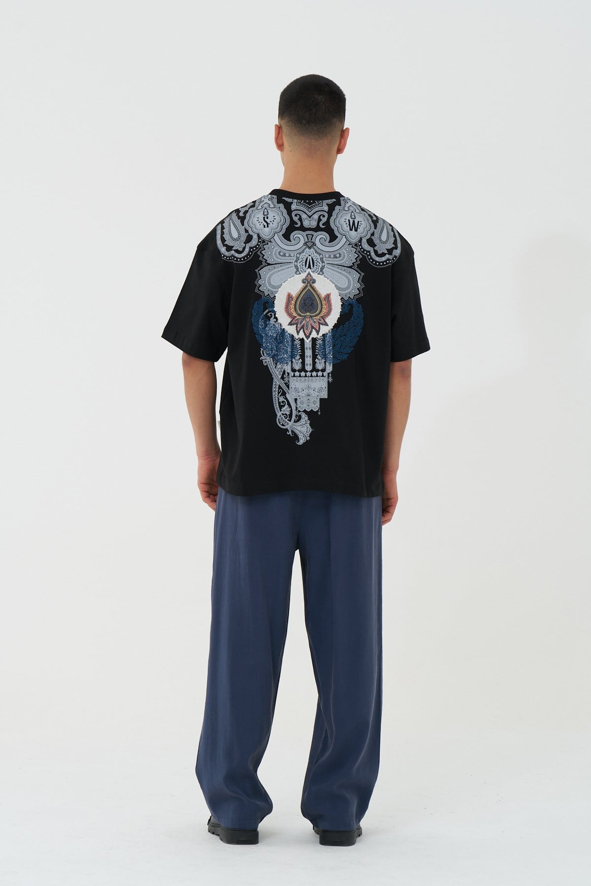 Paisley Wings Oversize Erkek Tişört Siyah