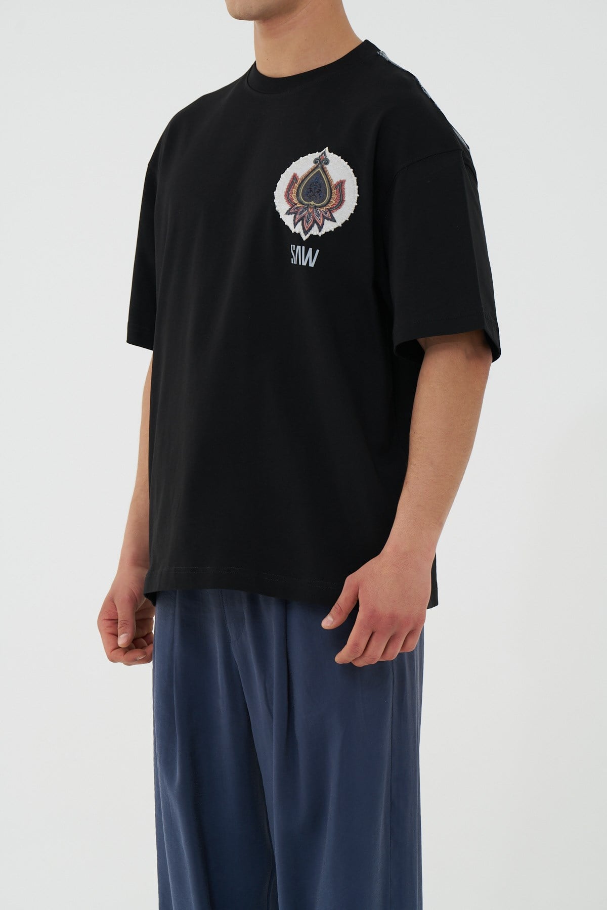 Paisley Wings Oversize Erkek Tişört Siyah
