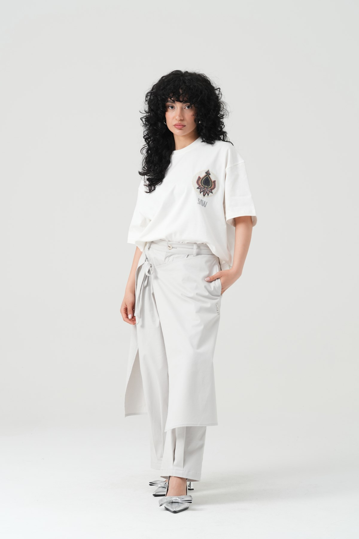Paisley Wings Oversize Kadın Tişört Ekru