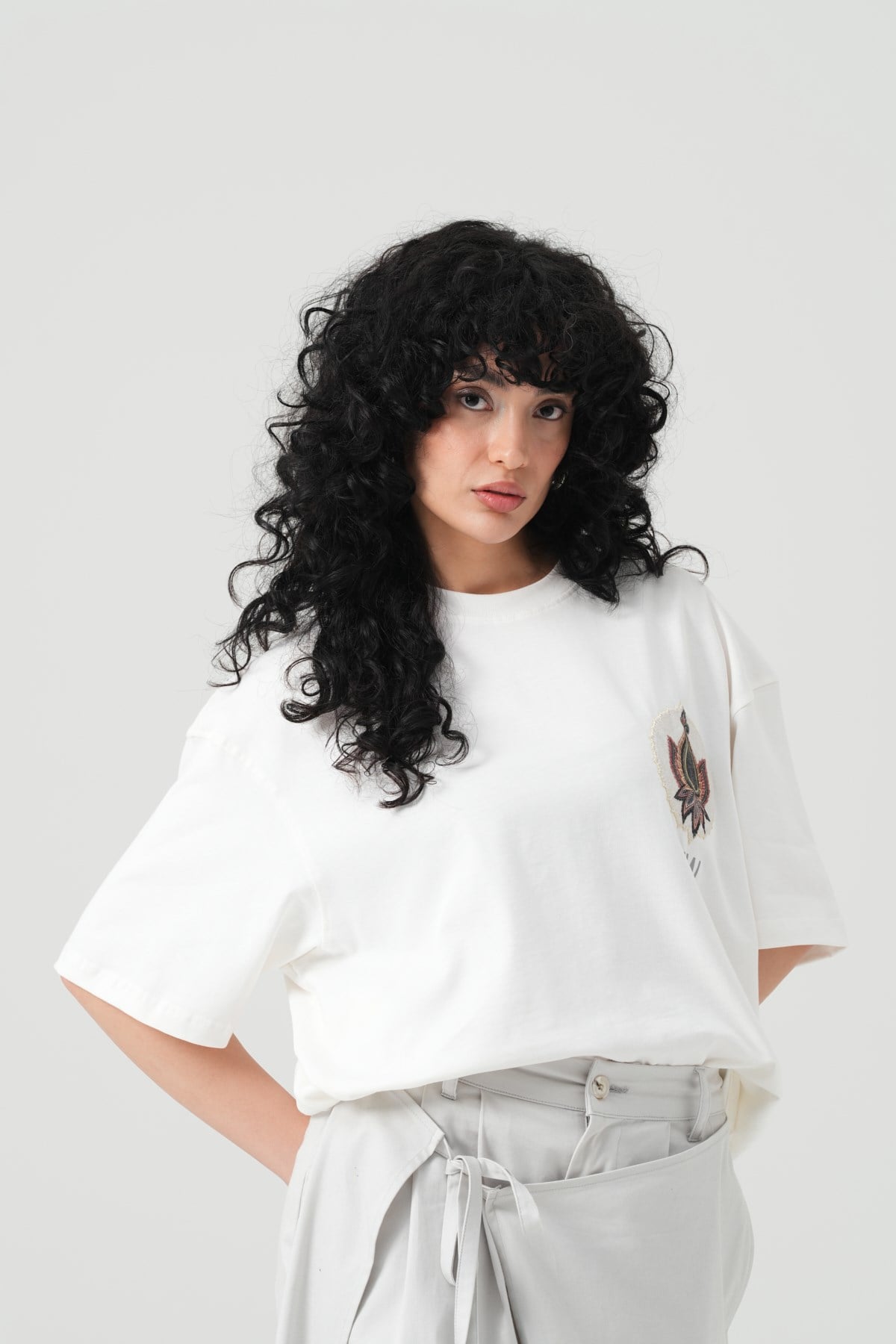 Paisley Wings Oversize Kadın Tişört Ekru