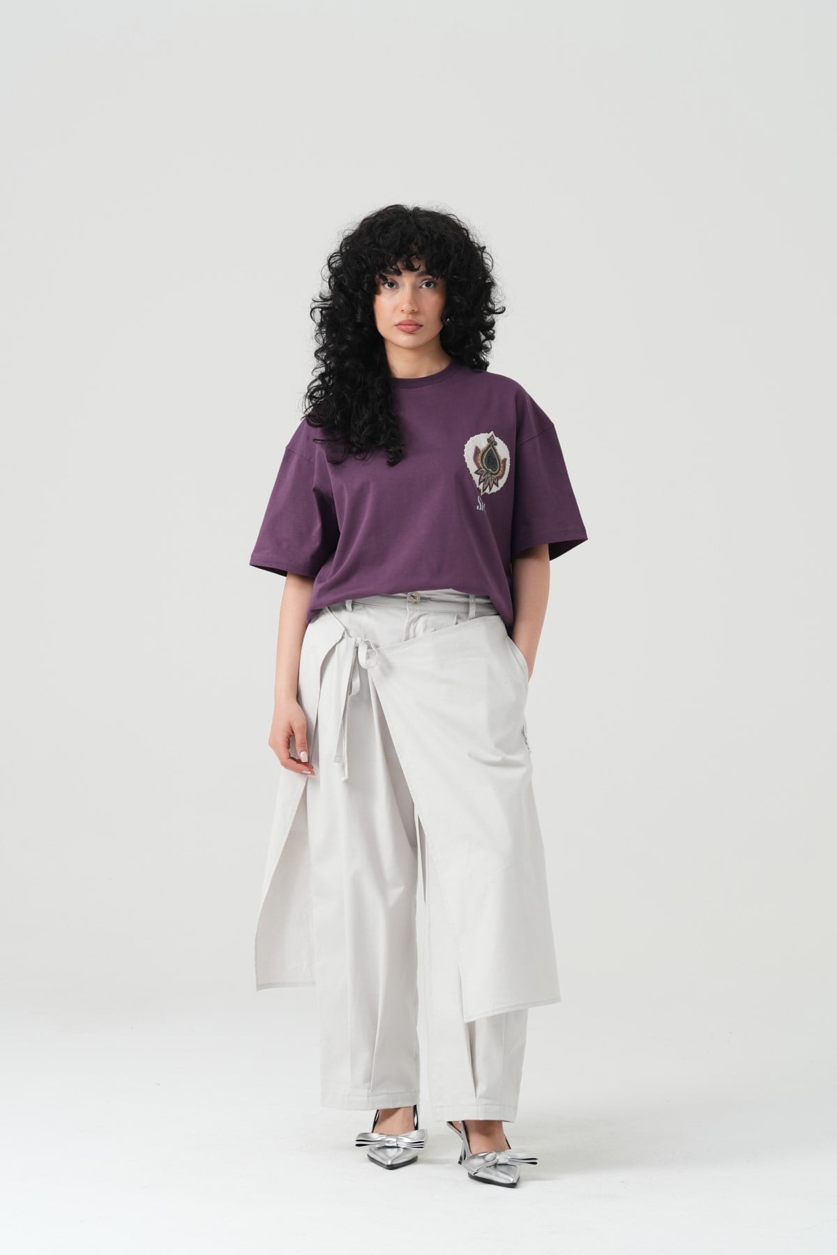 Paisley Wings Oversize Kadın Tişört Mor