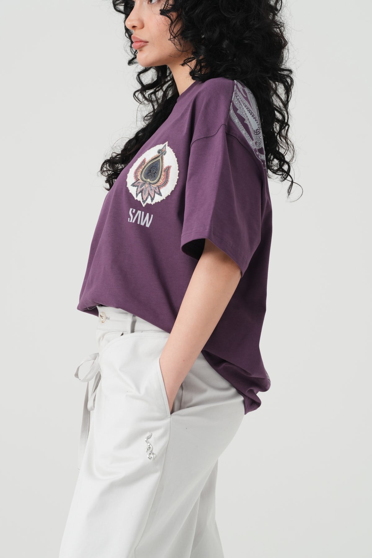 Paisley Wings Oversize Kadın Tişört Mor