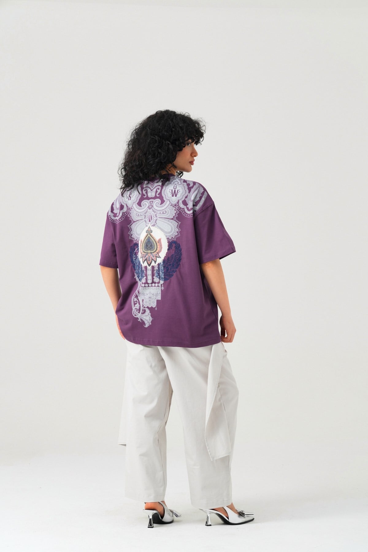 Paisley Wings Oversize Kadın Tişört Mor