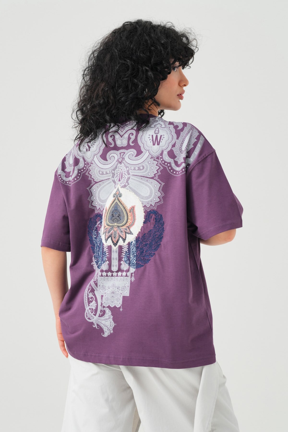 Paisley Wings Oversize Kadın Tişört Mor