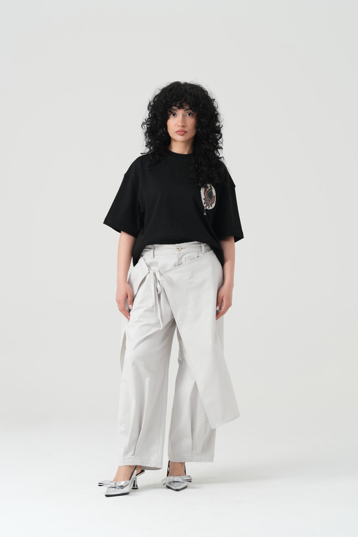 Paisley Wings Oversize Kadın Tişört Siyah