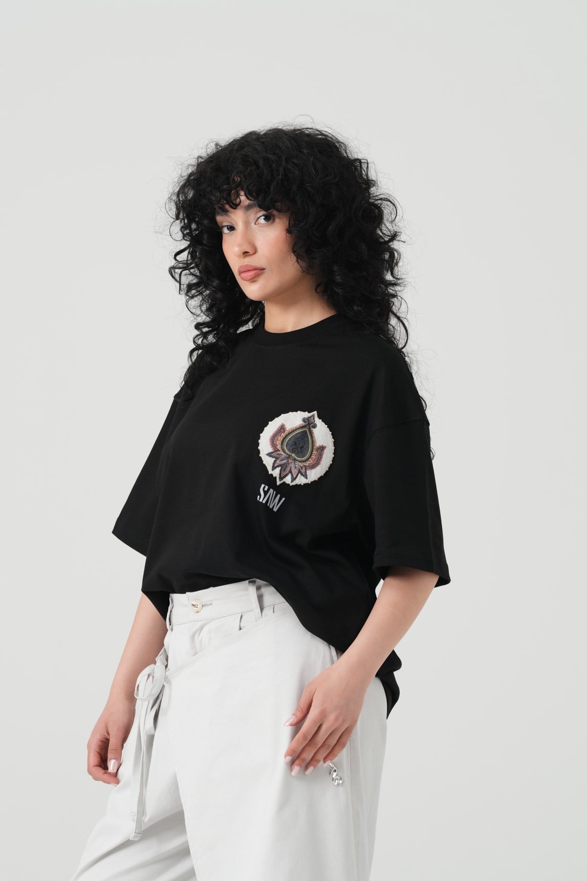 Paisley Wings Oversize Kadın Tişört Siyah