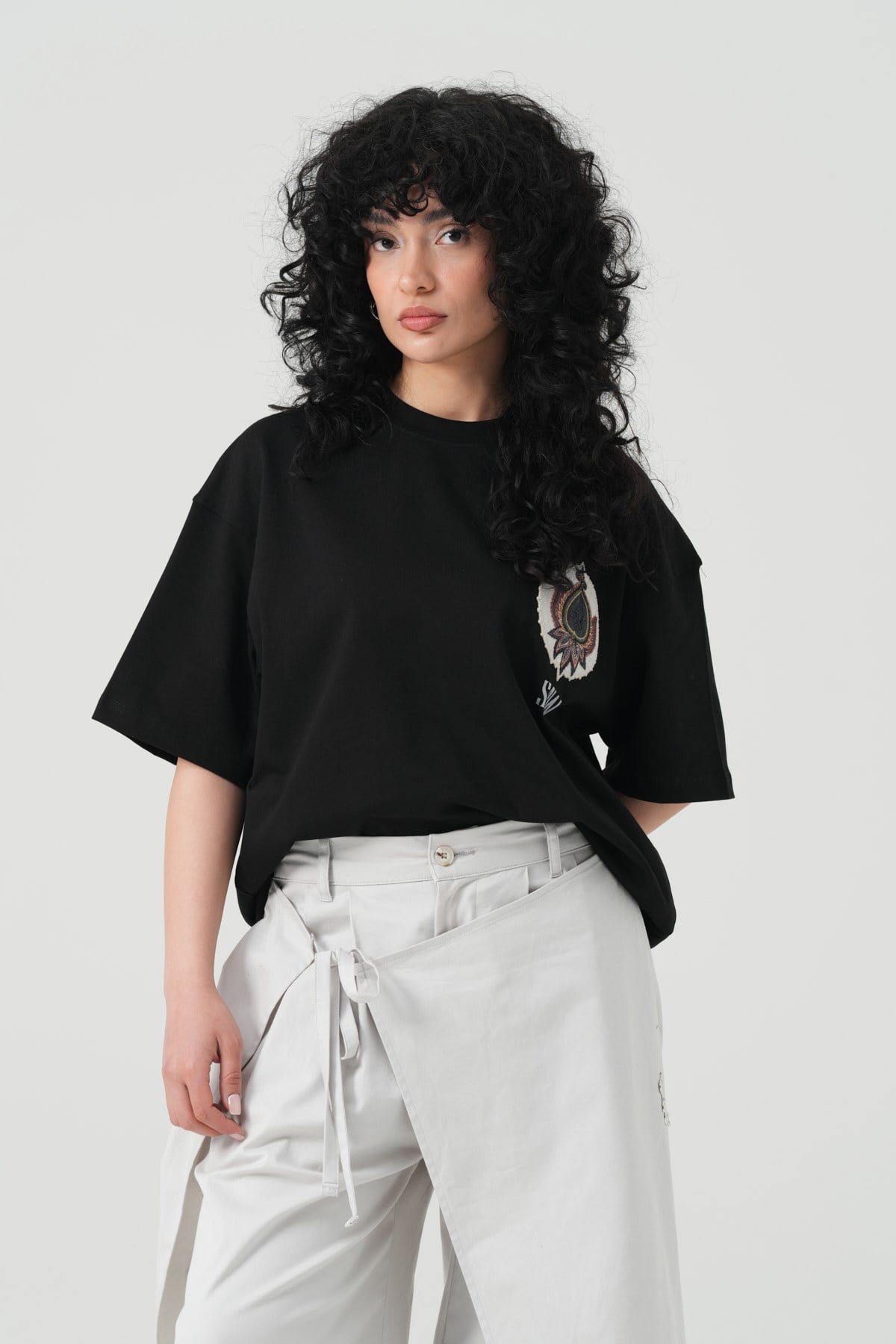 Paisley Wings Oversize Kadın Tişört Siyah