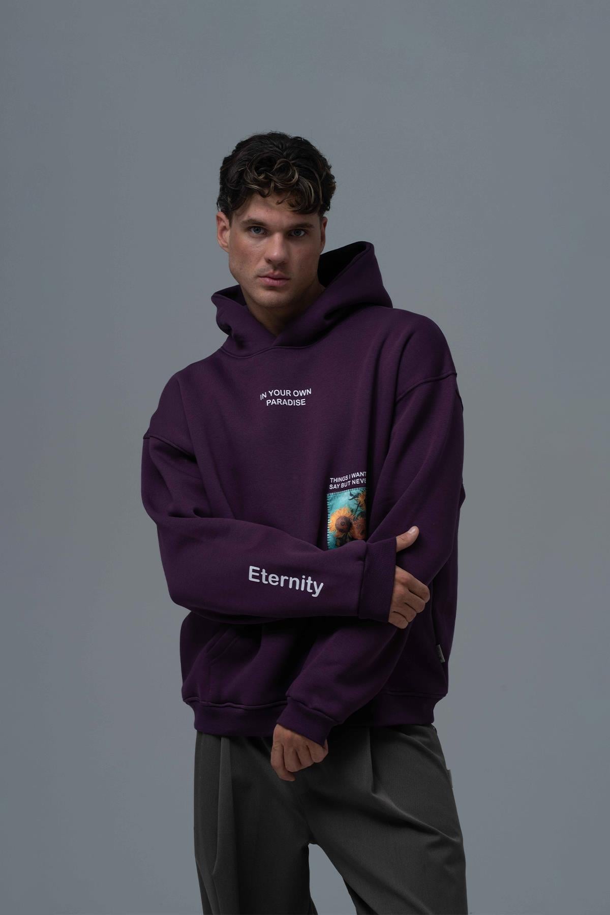 Paradise Within Oversize Sweatshirt Erkek Mor