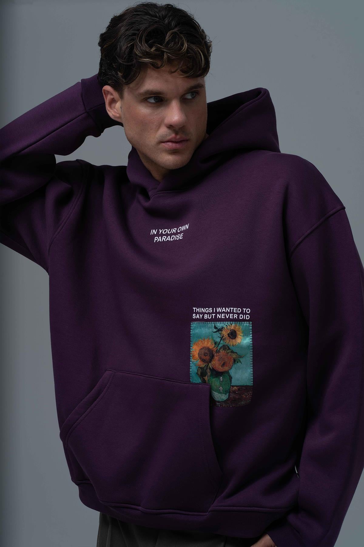 Paradise Within Oversize Sweatshirt Erkek Mor
