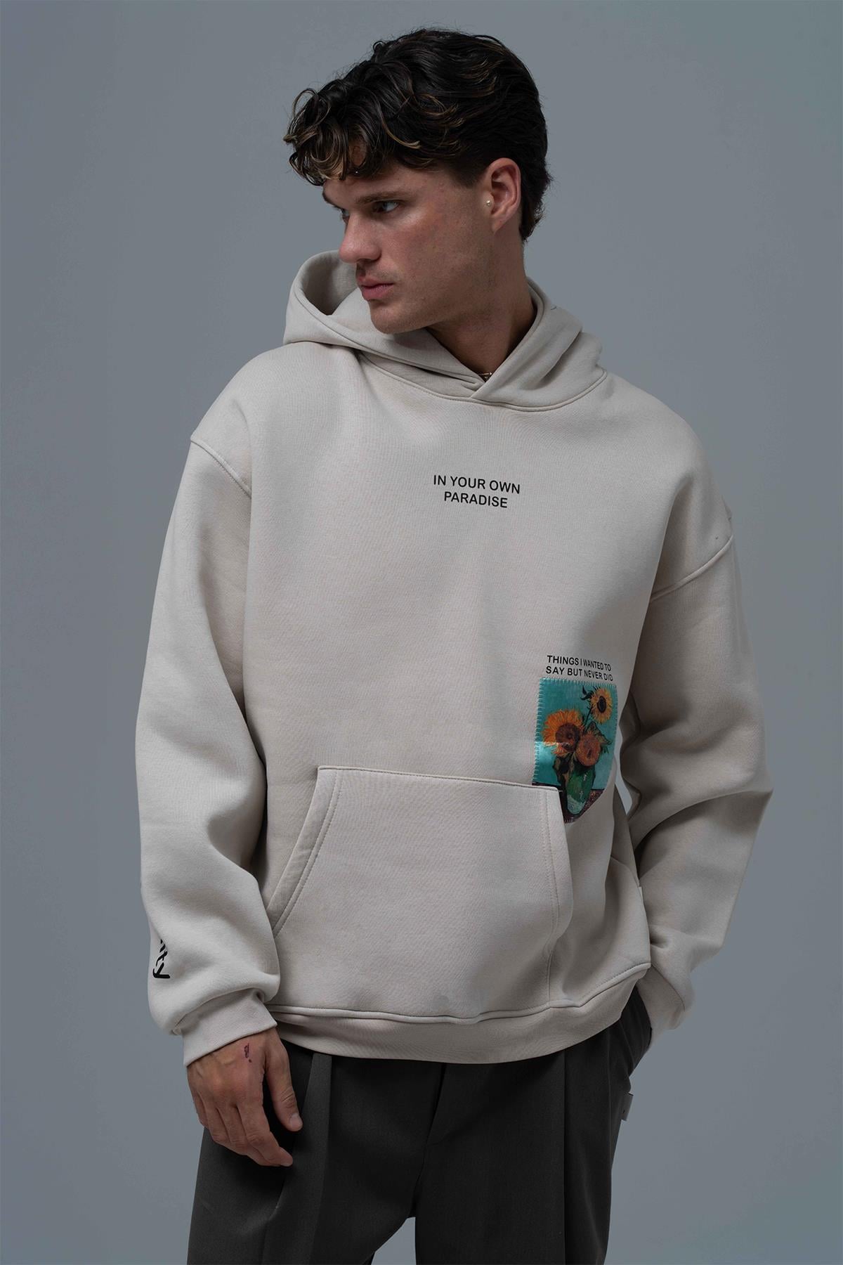 Paradise Within Oversize Sweatshirt Erkek Ekru