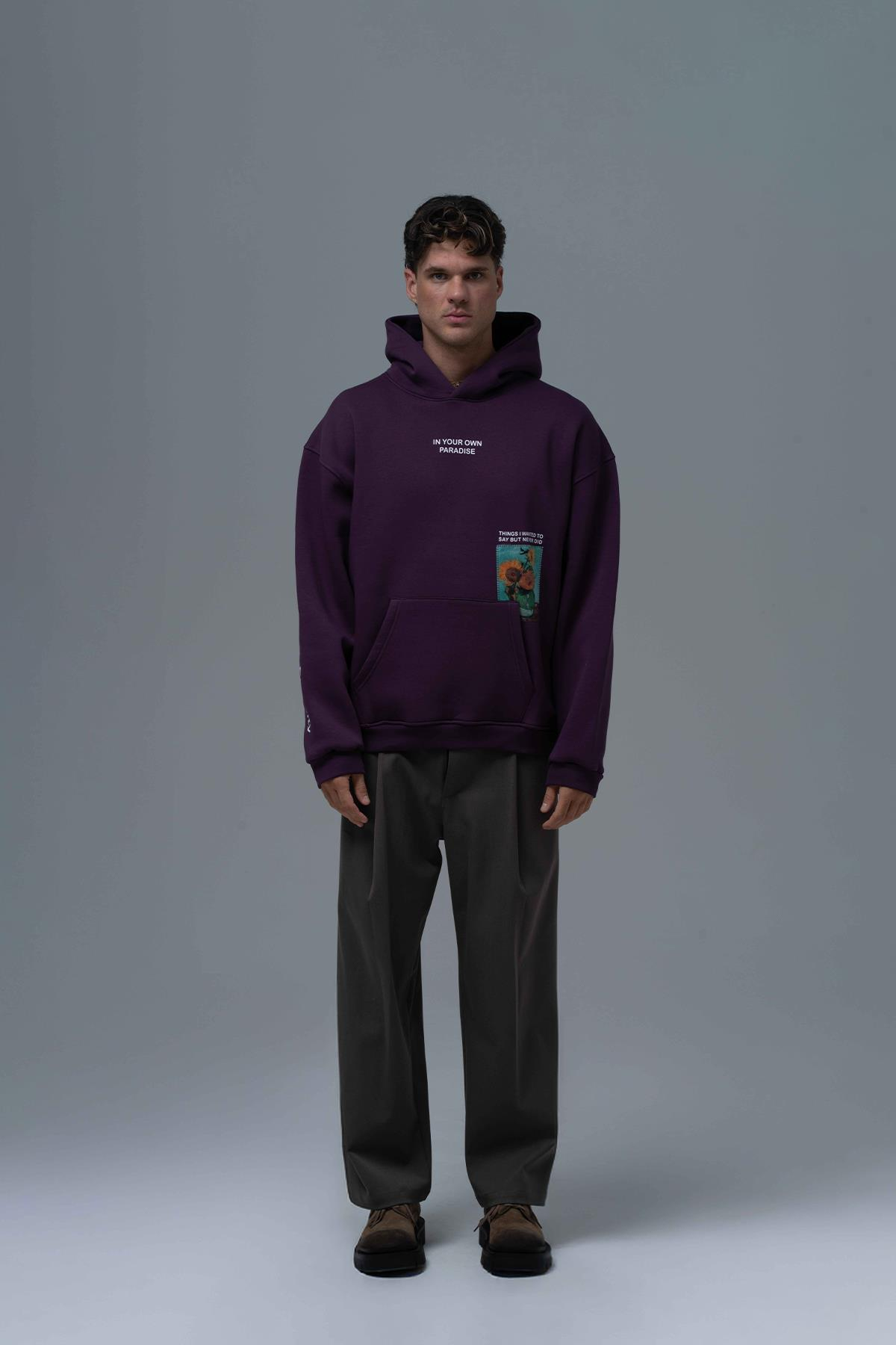 Paradise Within Oversize Sweatshirt Erkek Mor