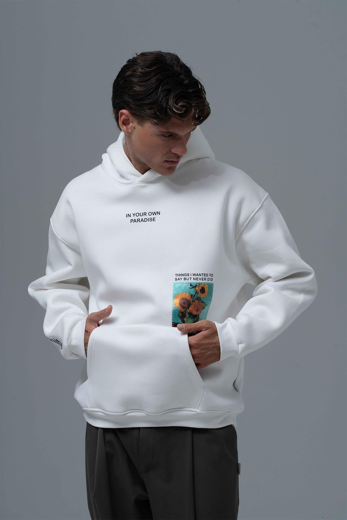 Paradise Within Oversize Sweatshirt Erkek Taş
