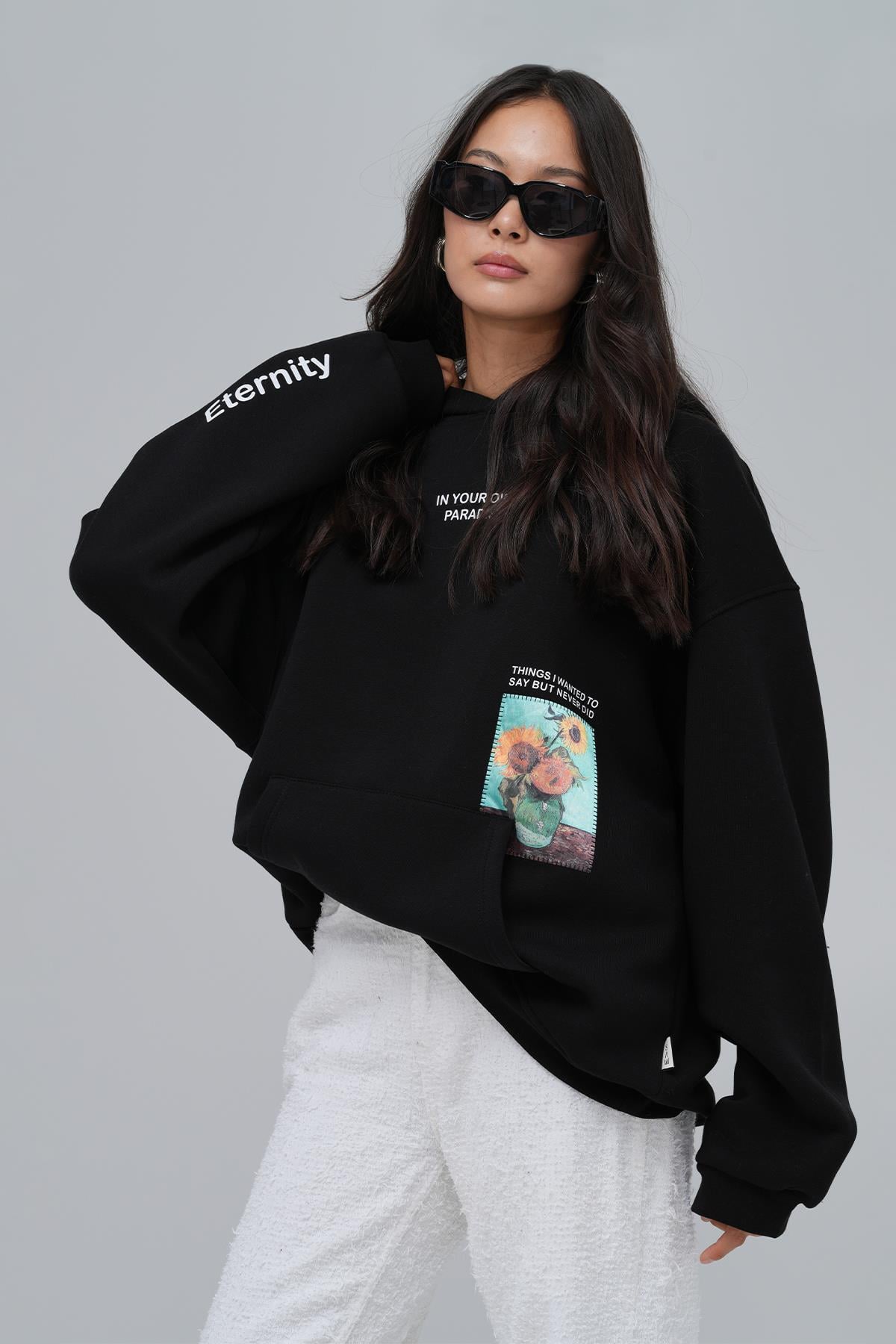 Paradise Within Oversize Sweatshirt Kadın Siyah