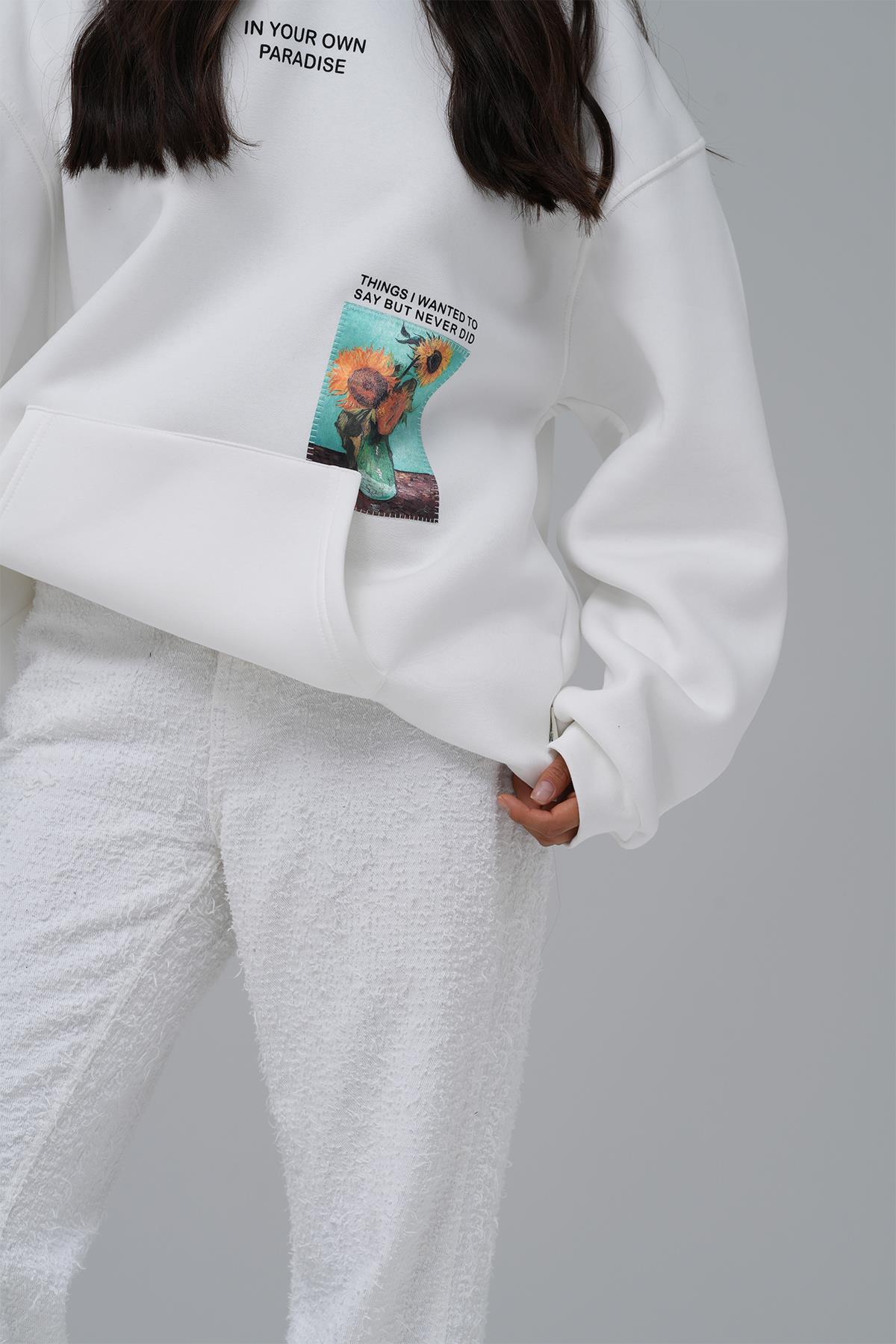 Paradise Within Oversize Sweatshirt Kadın Taş