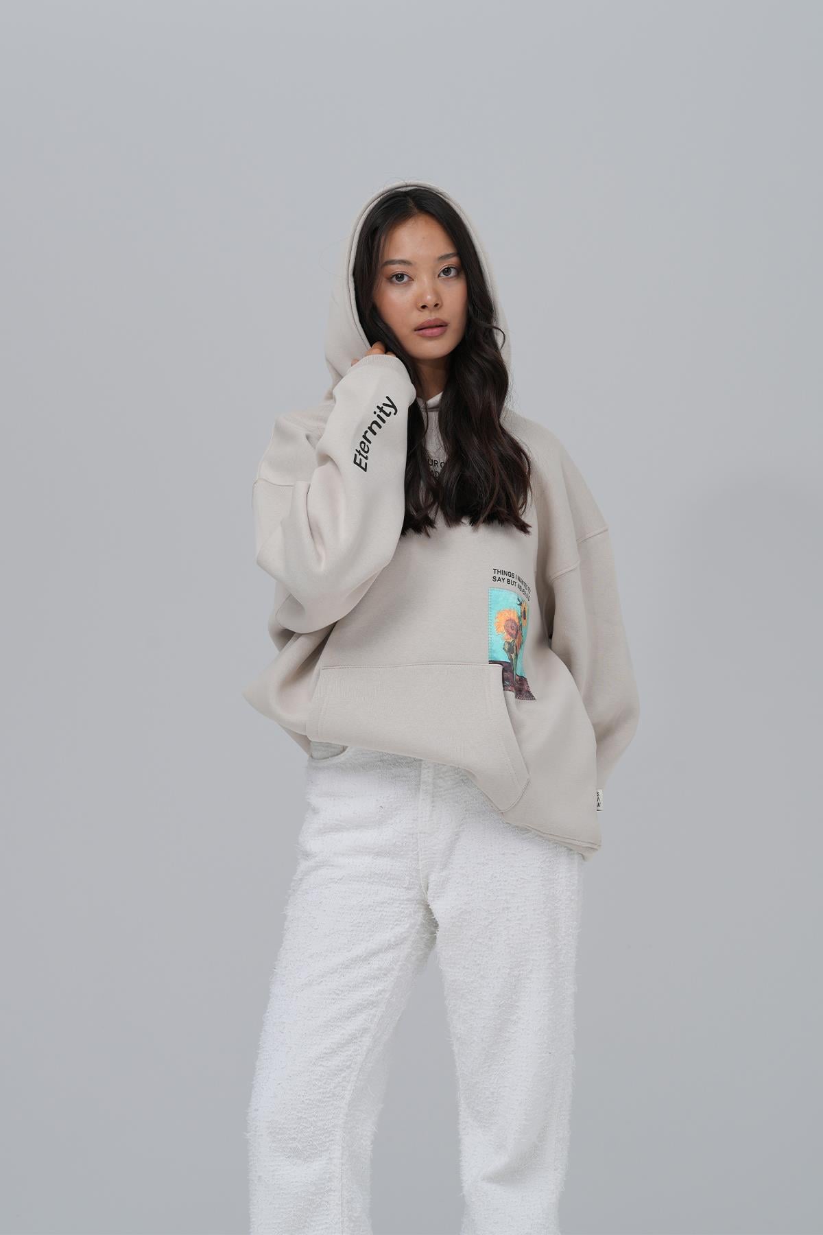 Paradise Within Oversize Sweatshirt Kadın Ekru